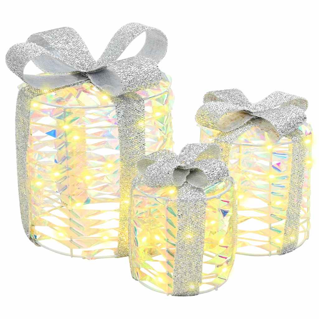 Gaveeske Dekorasjon 3 pcs Varmhvit 20 x 20 x 20 cm PET