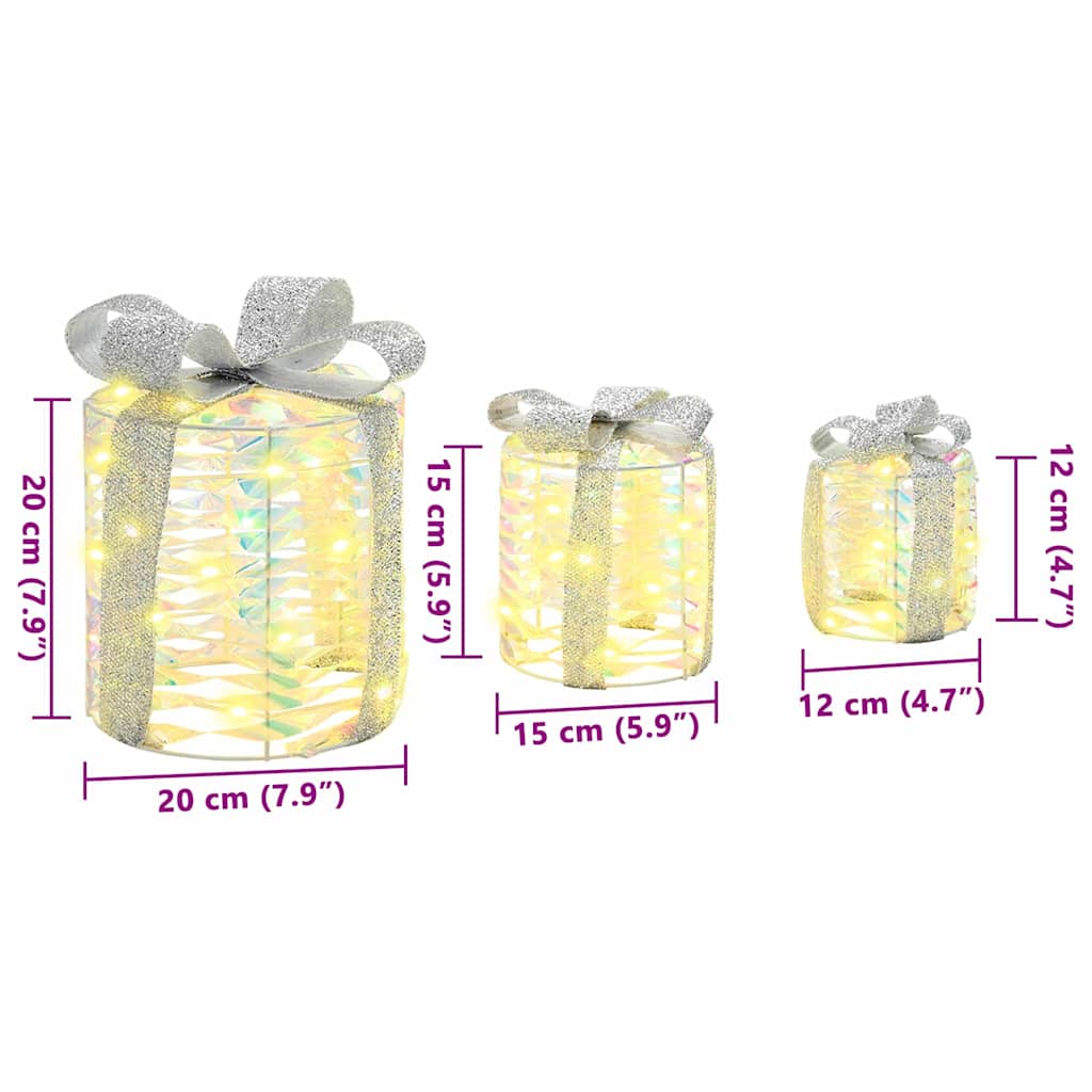 Gaveeske Dekorasjon 3 pcs Varmhvit 20 x 20 x 20 cm PET