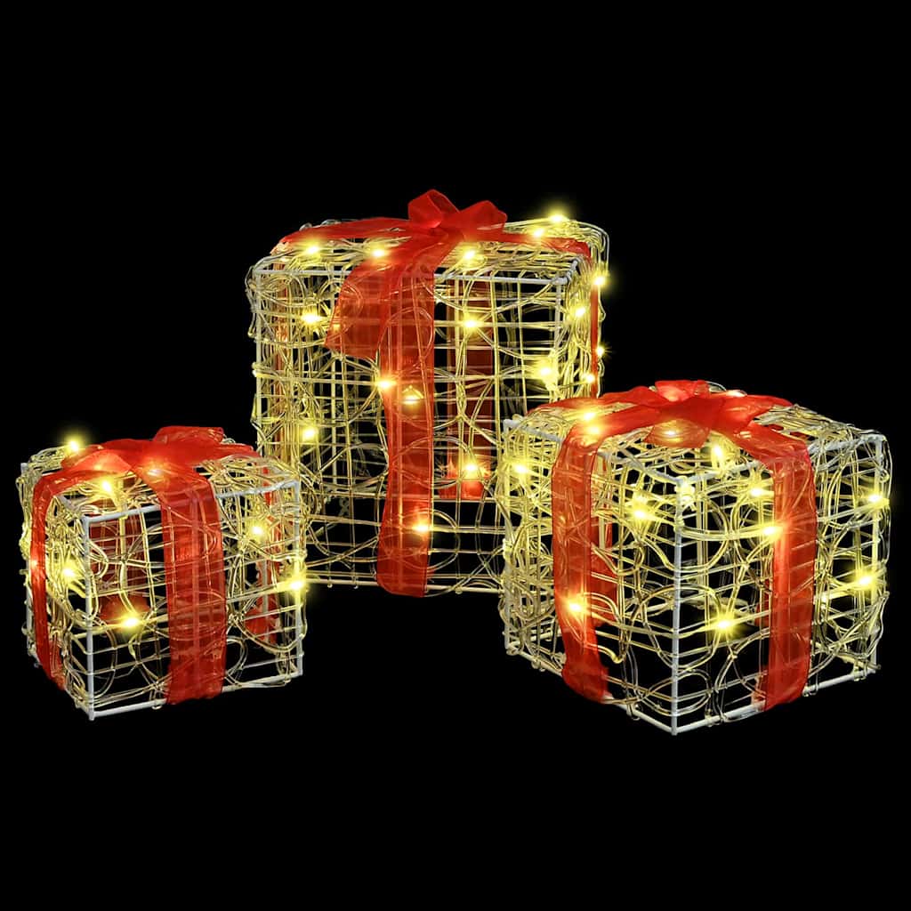 Gaveeske med 60 LED 3 pcs Varmhvit 20 x 20 x 20 cm Akryl