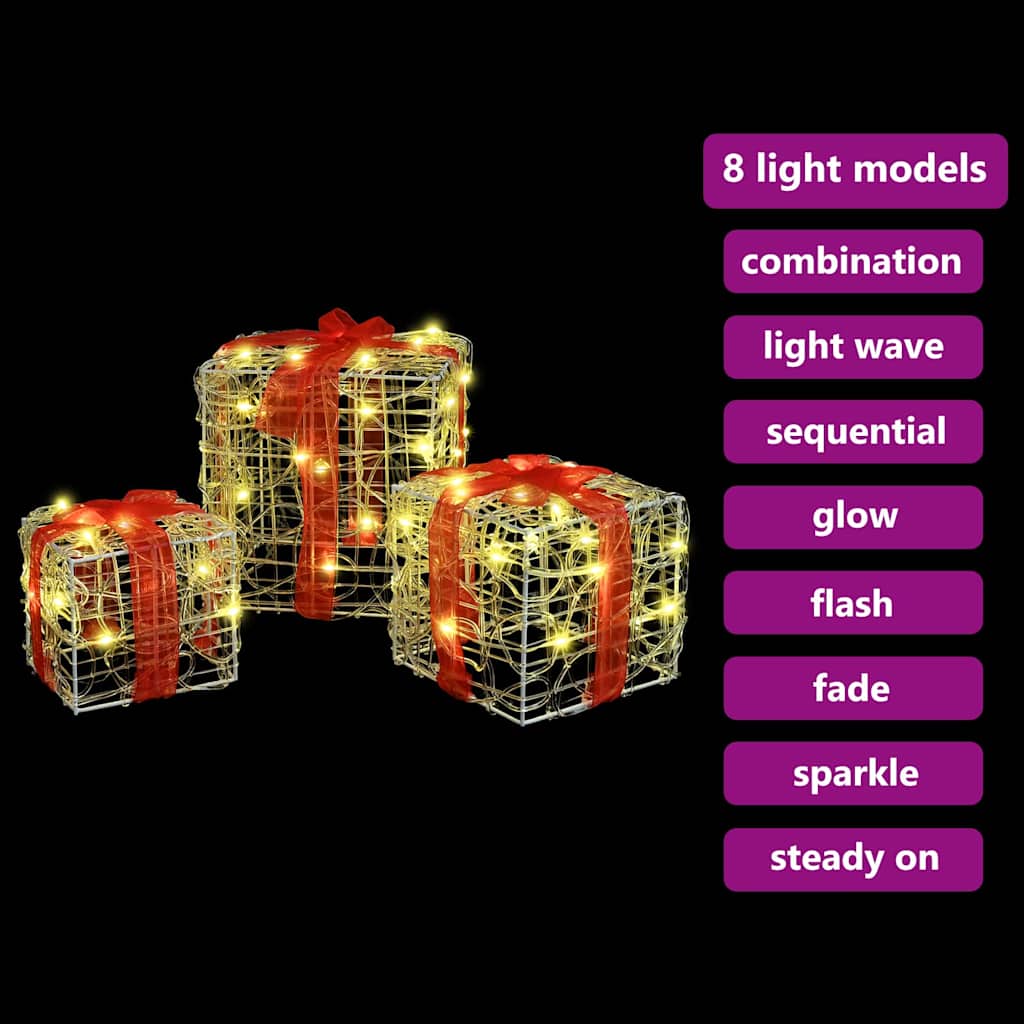 Gaveeske med 60 LED 3 pcs Varmhvit 20 x 20 x 20 cm Akryl
