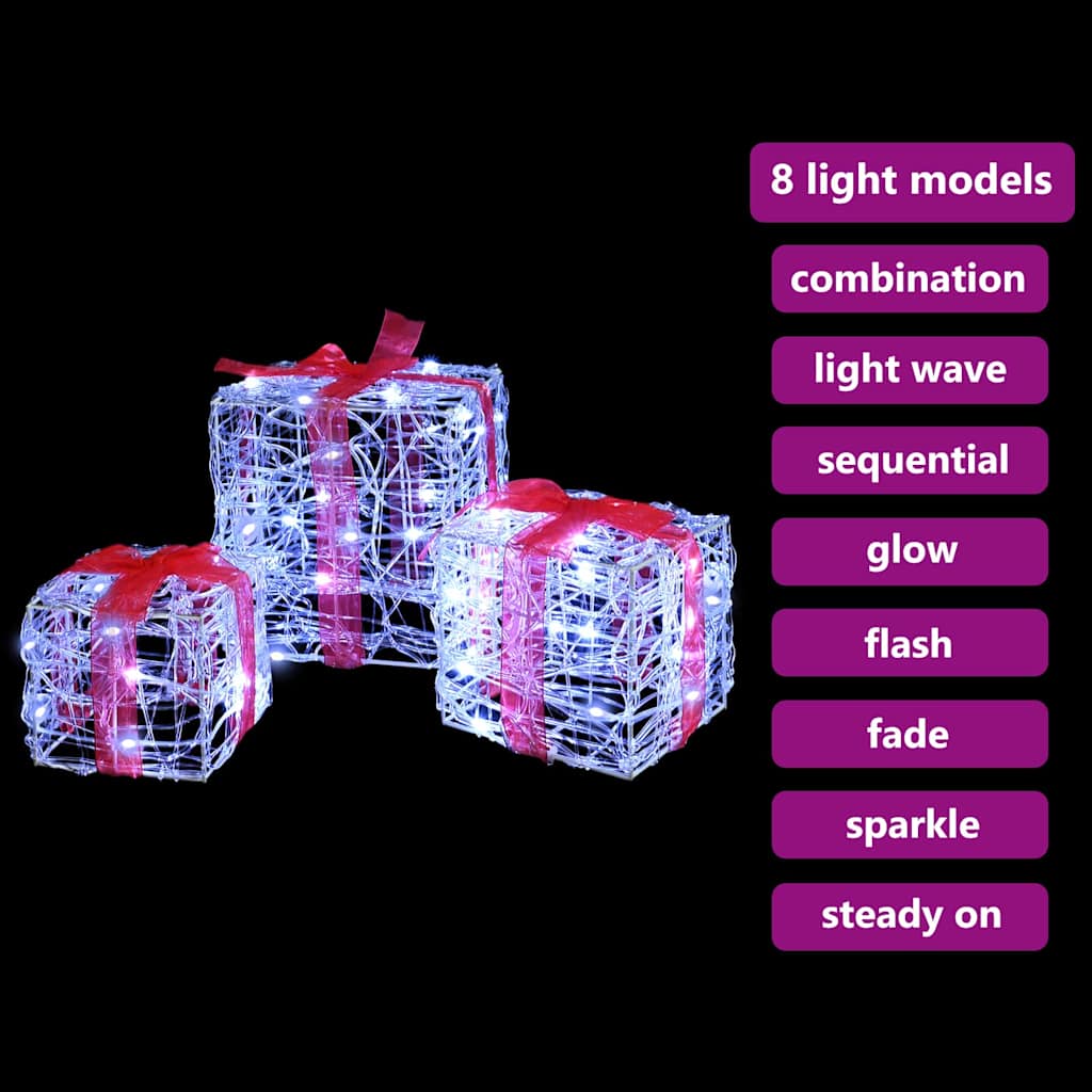 Gaveeske med 60 LED 3 pcs Kaldhvit 20 x 20 x 20 cm Akryl