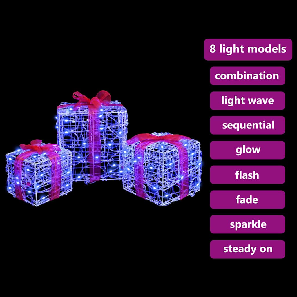 Gaveeske med 60 LED 3 pcs Blå 20 x 20 x 20 cm Akryl