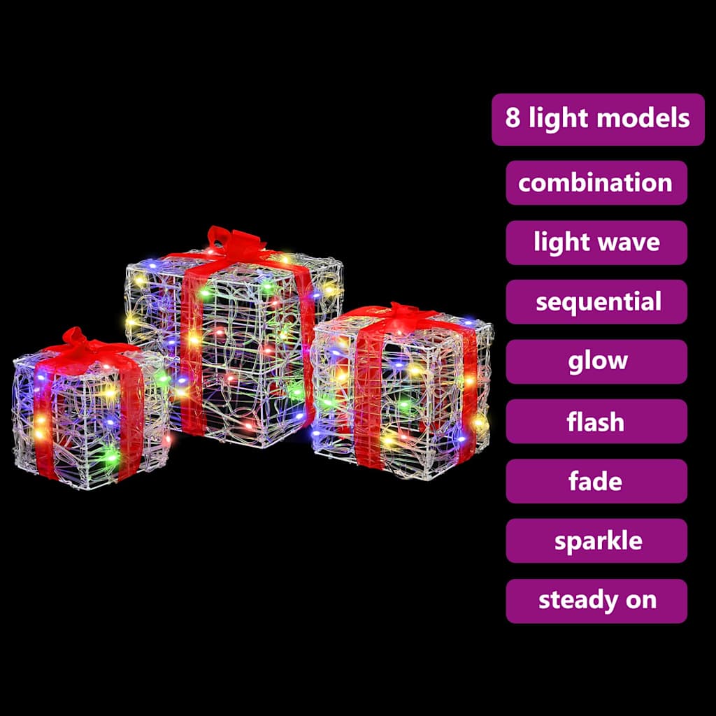 Gaveeske med 60 LED 3 pcs Flerfarget 20 x 20 x 20 cm Akryl