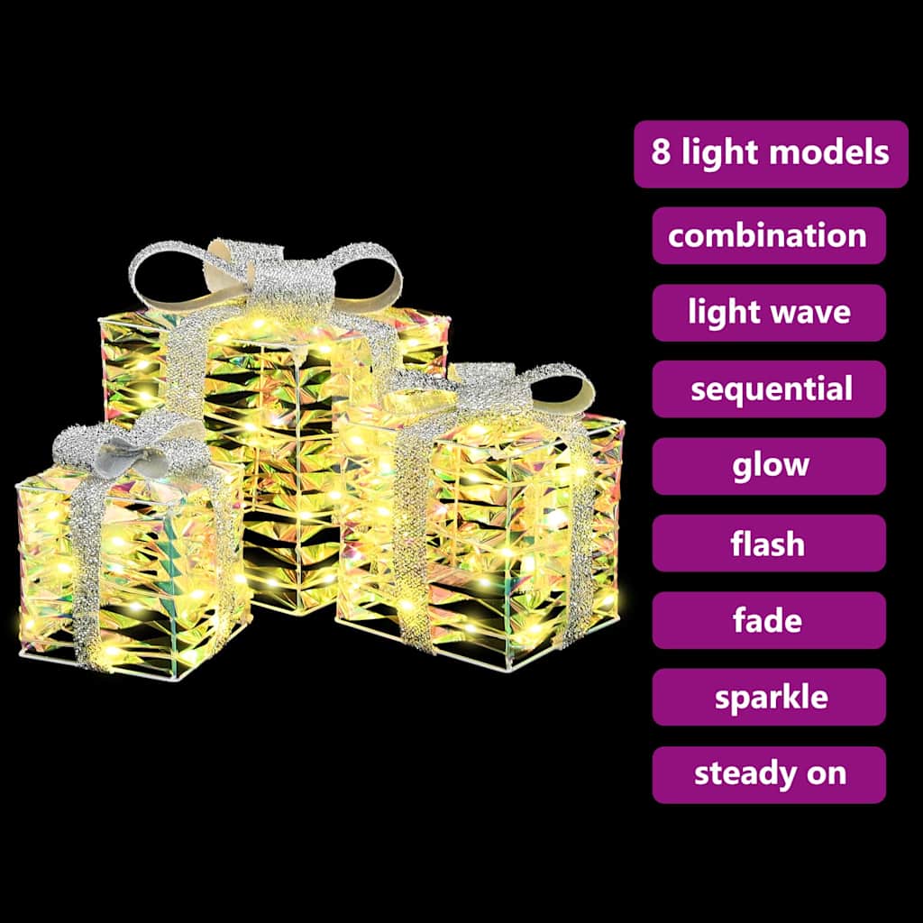 Gaveeske med 60 LED 3 pcs Varmhvit 20 x 20 x 20 cm PET
