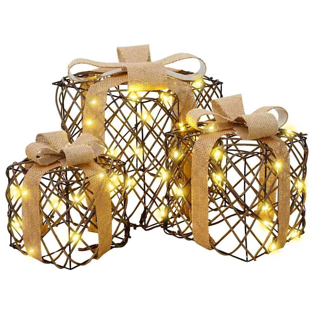 Gaveeske med 60 LED 3 pcs Varmhvit 20 x 20 x 20 cm Rotting