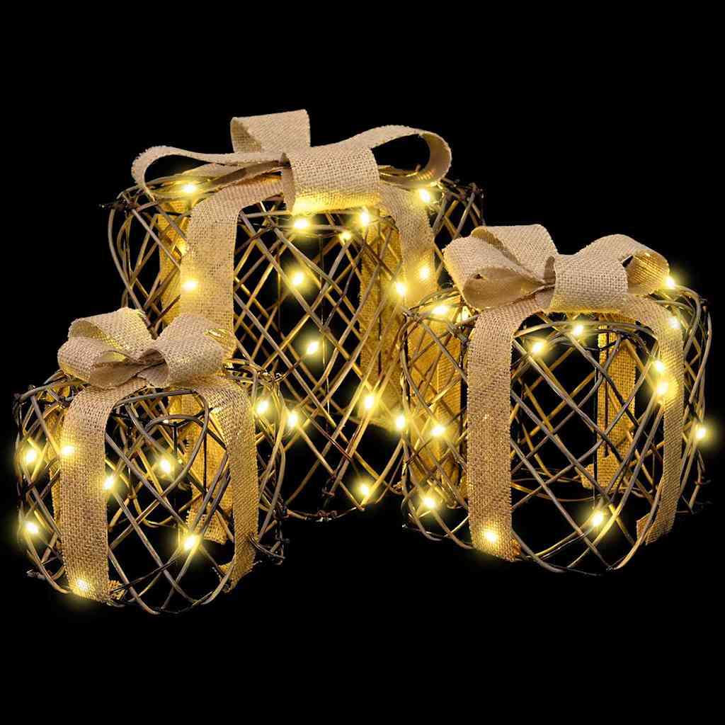 Gaveeske med 60 LED 3 pcs Varmhvit 20 x 20 x 20 cm Rotting