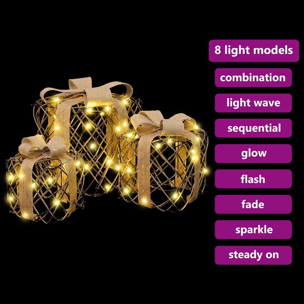 Gaveeske med 60 LED 3 pcs Varmhvit 20 x 20 x 20 cm Rotting