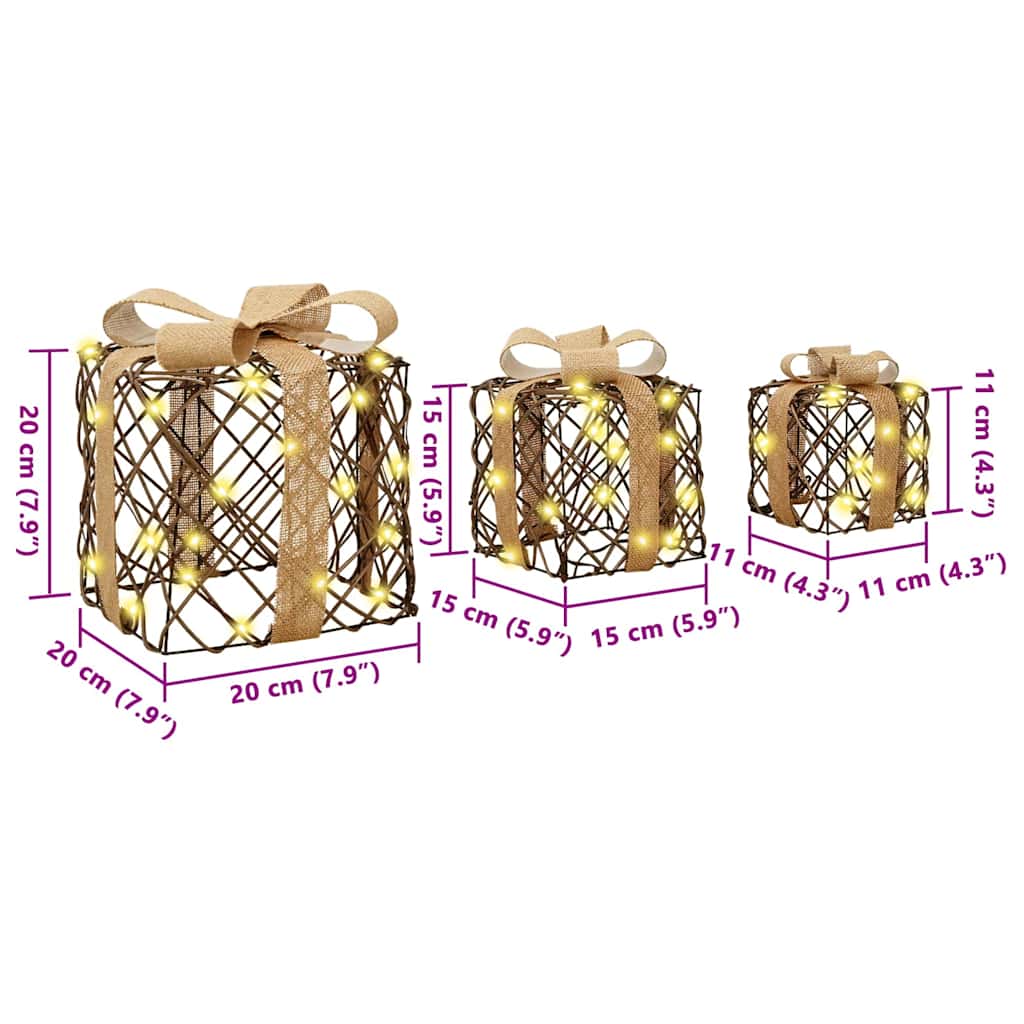 Gaveeske med 60 LED 3 pcs Varmhvit 20 x 20 x 20 cm Rotting