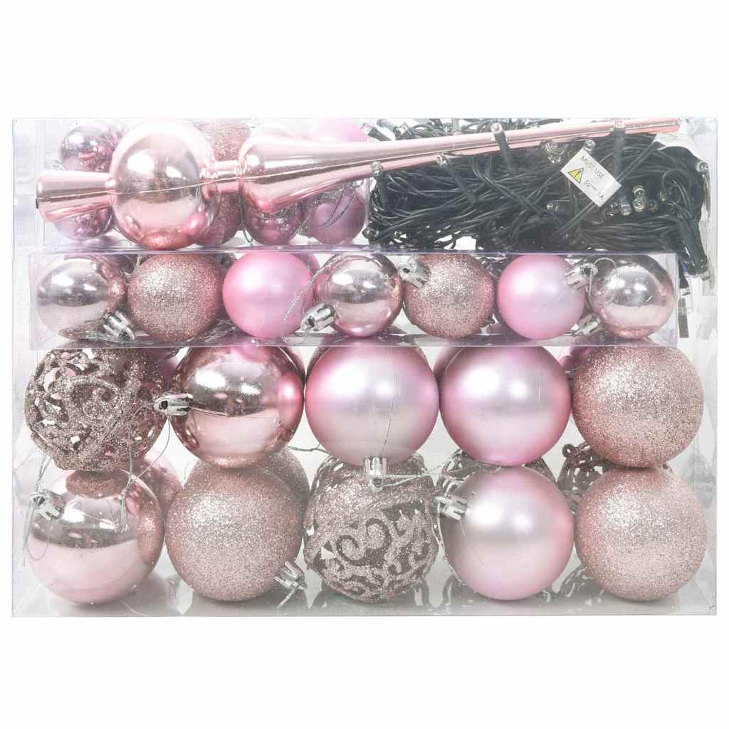 Julekule Sett med 150 LED 61 pcs Rosa Plast