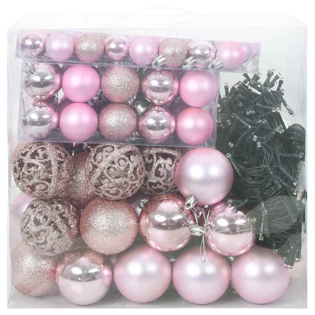 Julekule Sett med 300 LED 120 pcs Rosa Plast