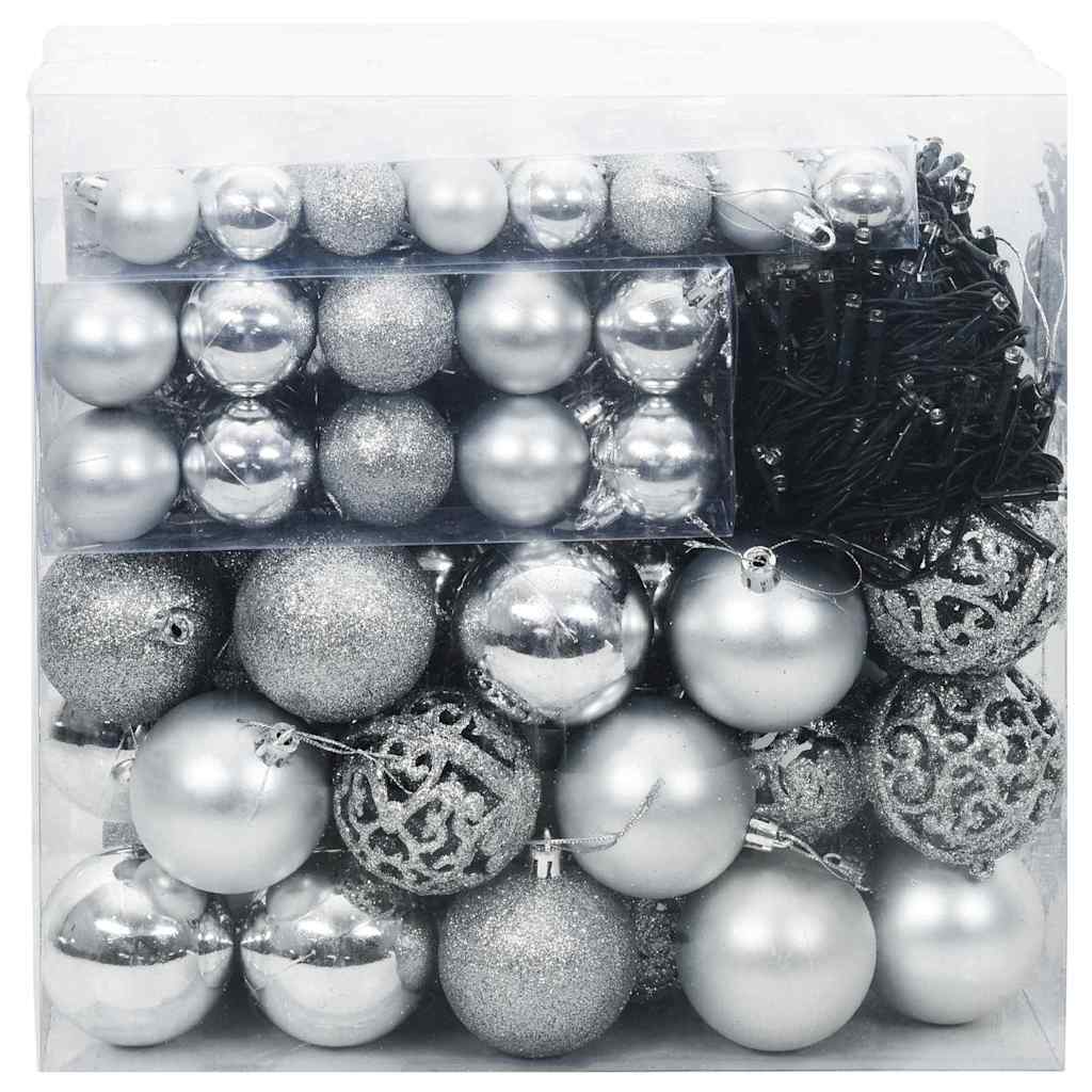 Julekule Sett med 300 LED 120 pcs sølv Plast