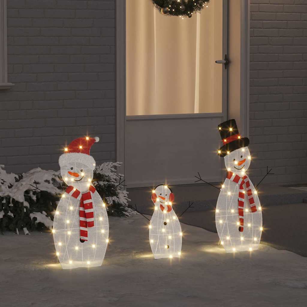 Belyst Snømann Familie 3 pcs Varmhvit Polyester