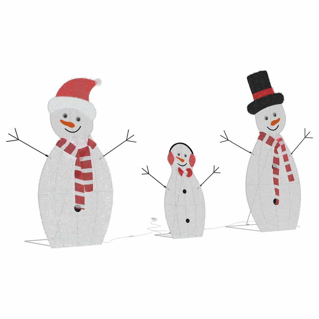 Belyst Snømann Familie 3 pcs Varmhvit Polyester