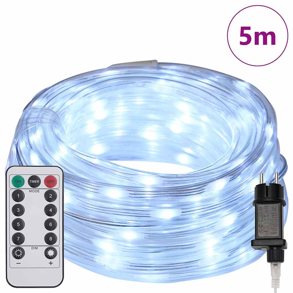 Lyskabel med 120 LED Kald Hvit 5 m PVC