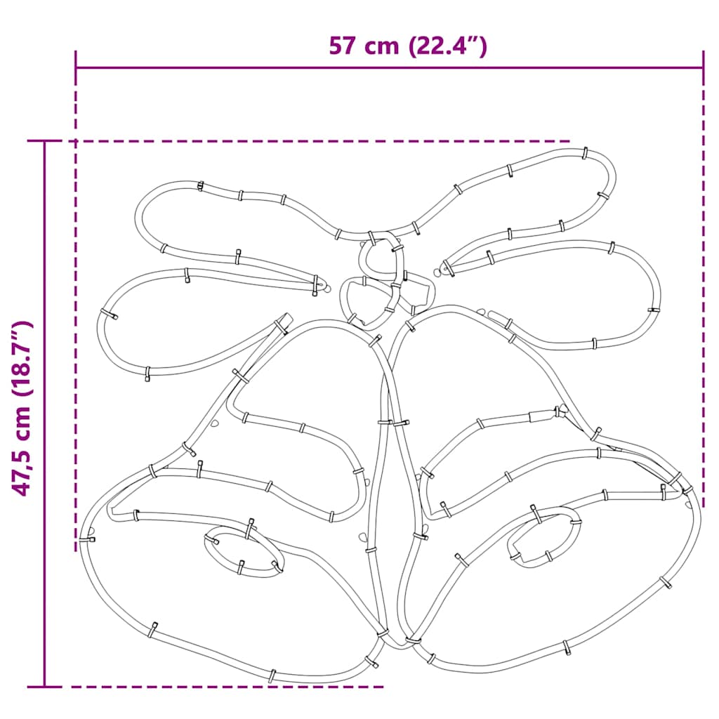 Lyst julebjelle med 144 LED Flerfarget 56 x 46 cm PVC