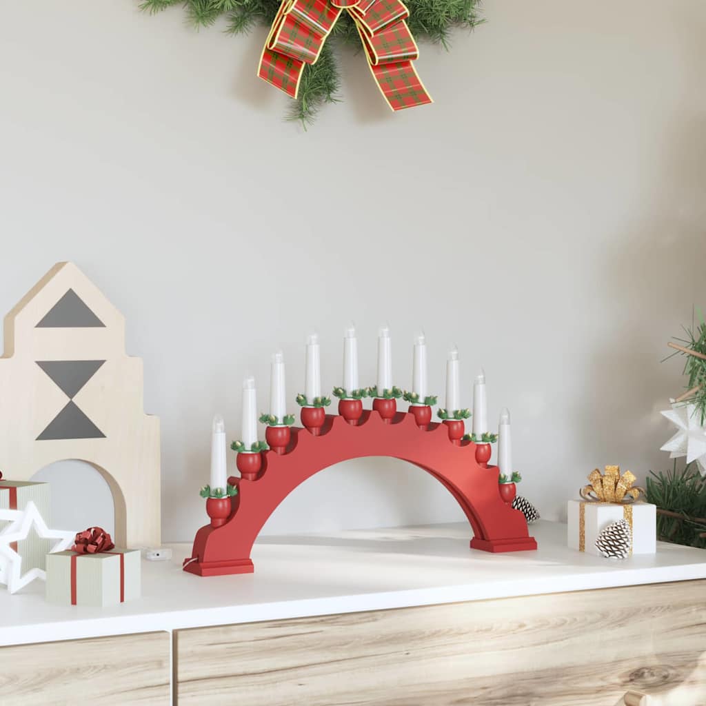 Julelys Bue med 10 LED Lys Rød 47 x 5 x 29 cm Heltre furu