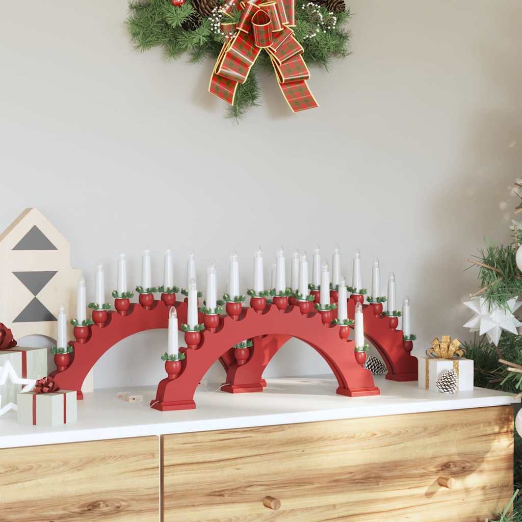 Julelys Bue med 10 LED Lys 3 pcs Rød 47 x 5 x 29 cm Heltre furu