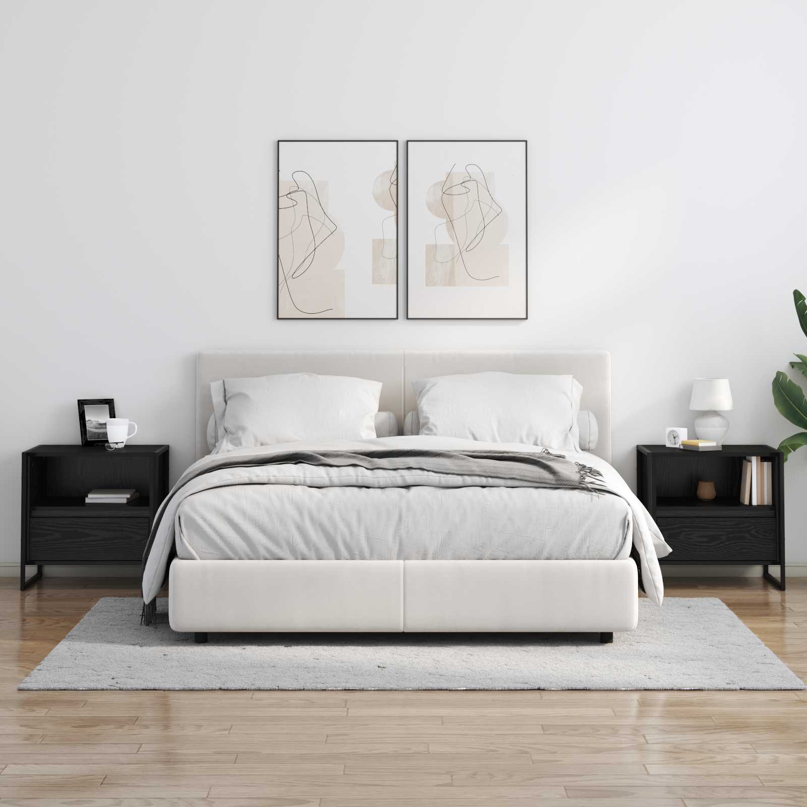 Nattbord 2 pcs Svart Eik 50 x 39,5 x 50 cm Konstruert tre