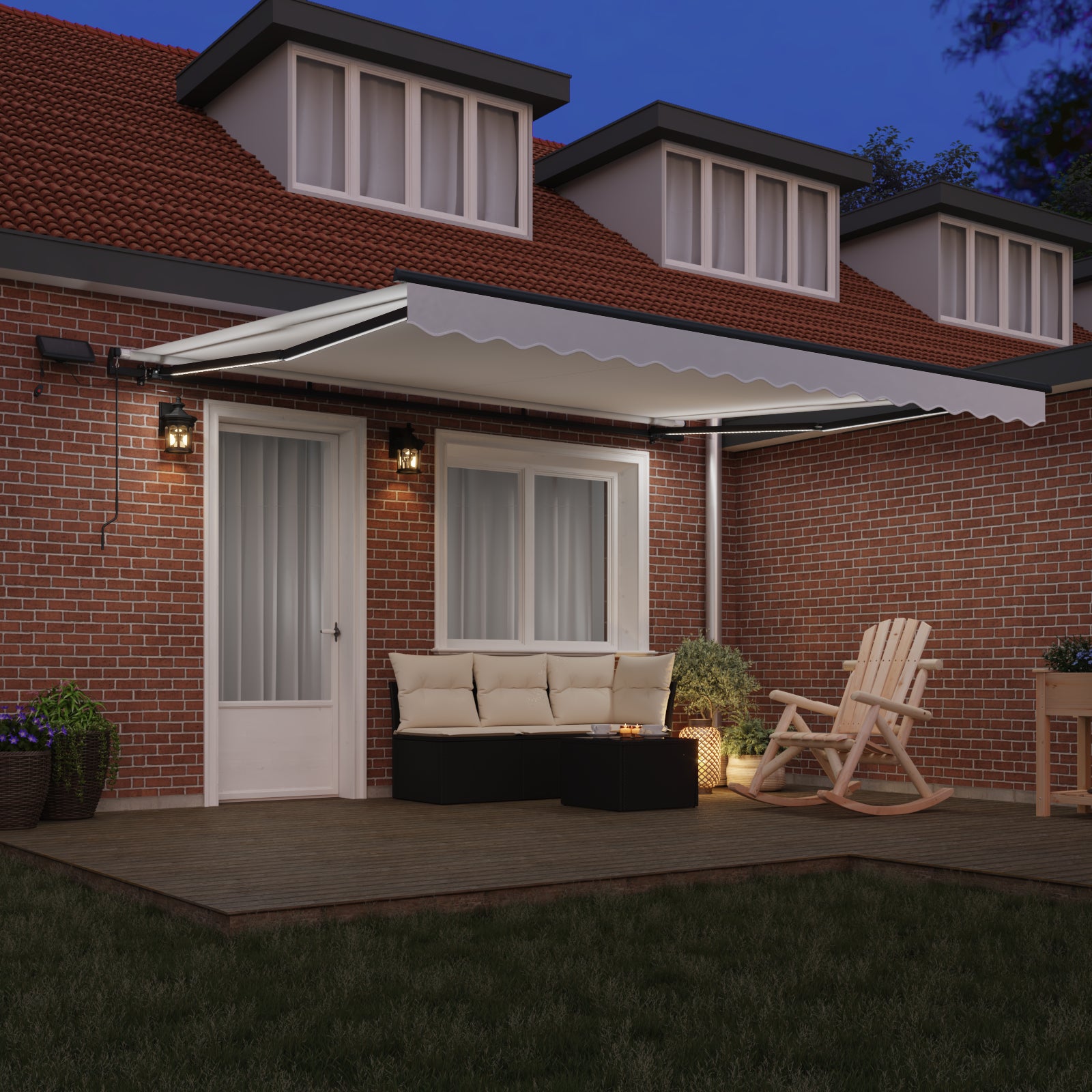 manuell uttrekkbar markise med LED hvit 400x350 cm, vidaXL markise erstatningsstoff for 4x3,5 m ramme hvit