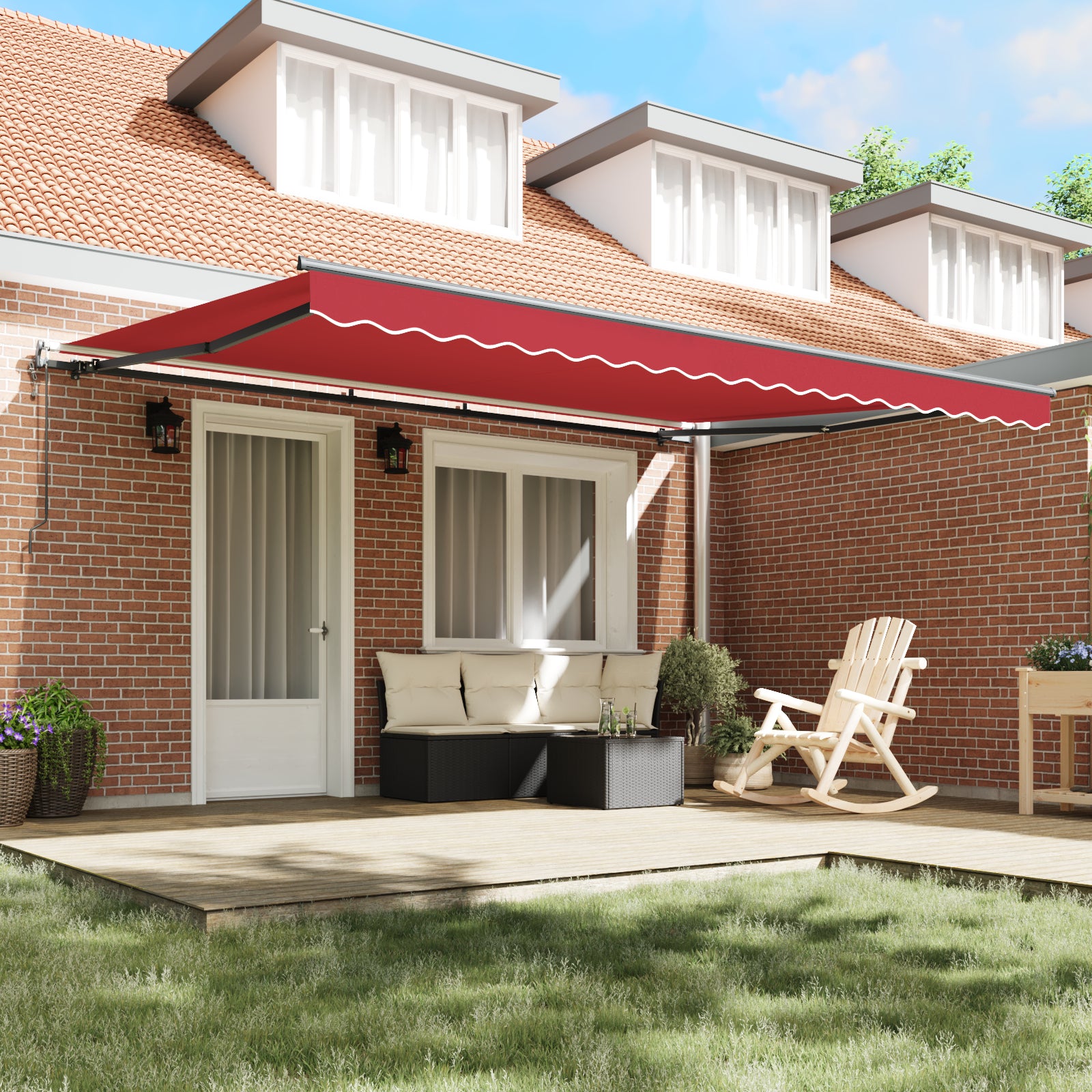 Automatisk uttrekkbar markise Rød 450x300 cm, vidaXL Markise Erstatningsstoff for 4,5x3 m Ramme Rød