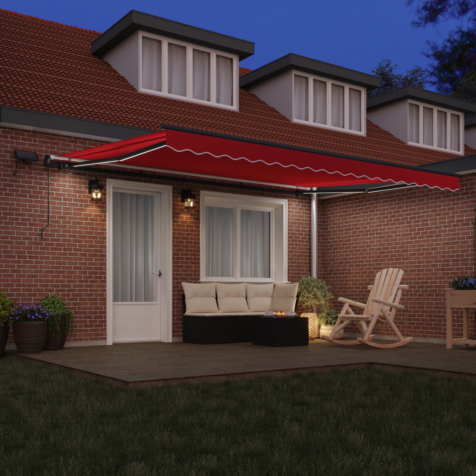 manuell uttrekkbar markise med LED rød 450x300 cm, vidaXL markise erstatningsstoff for 4.5x3 m ramme rød
