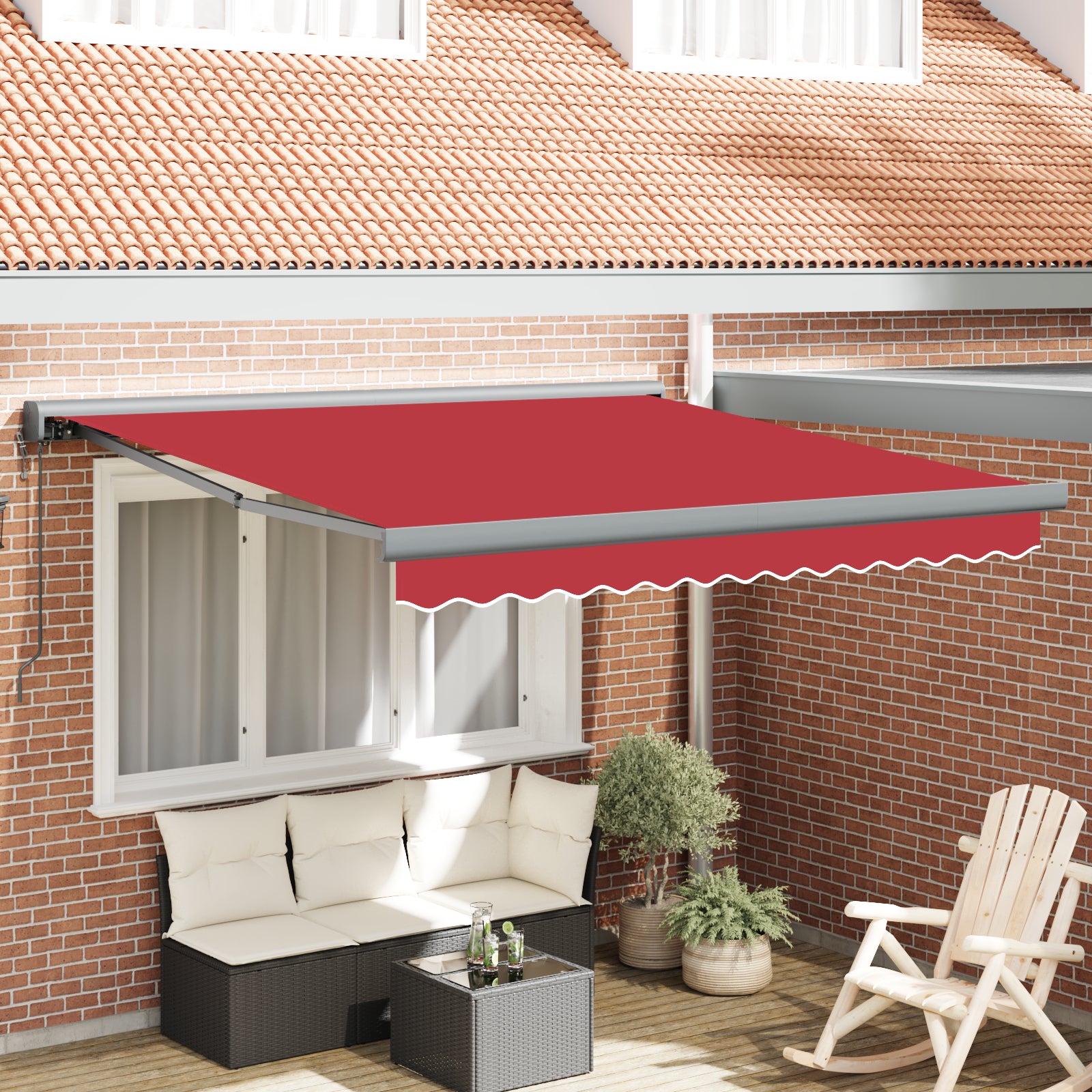 Automatisk Uttrekkbar Markise Rød 350x250 cm, vidaXL Markiseduk erstatning for 3.5x2.5 m ramme rød