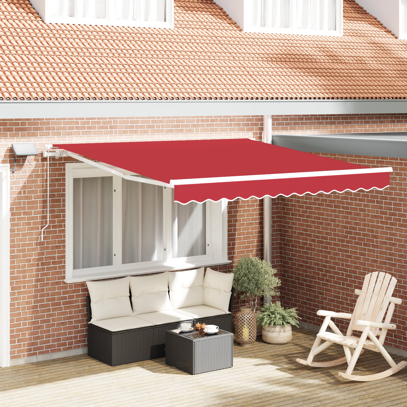Manuell Uttrekkbar Markise med LED Rød 300x250 cm, vidaXL Markiseduk for 3x2.5 m ramme Rød