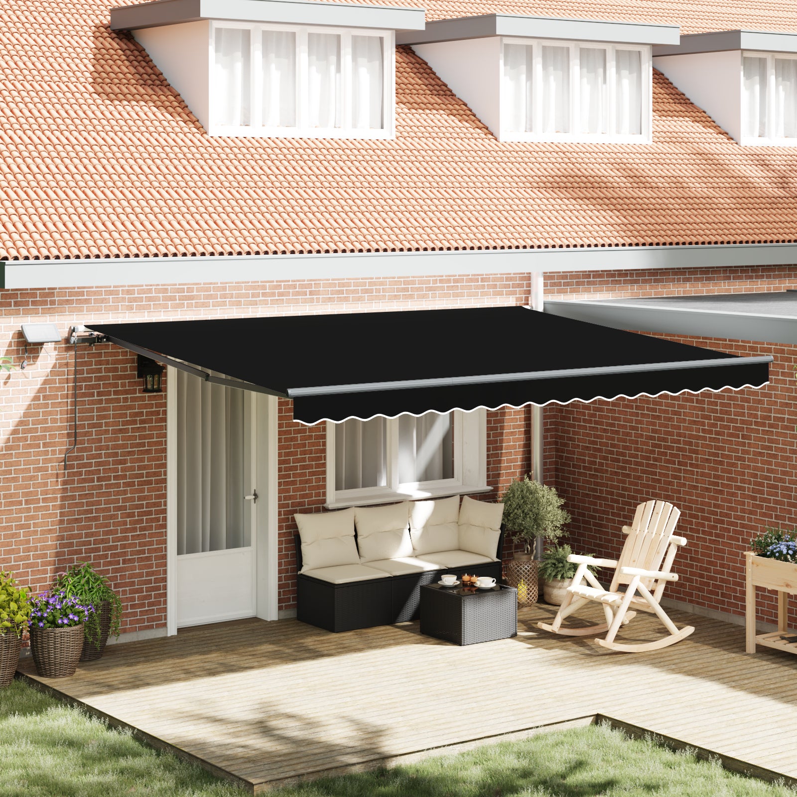 Manuell Uttrekkbar Markise med LED Svart 450x300 cm, vidaXL Markiseduk til 4.5x3 m Ramme Svart