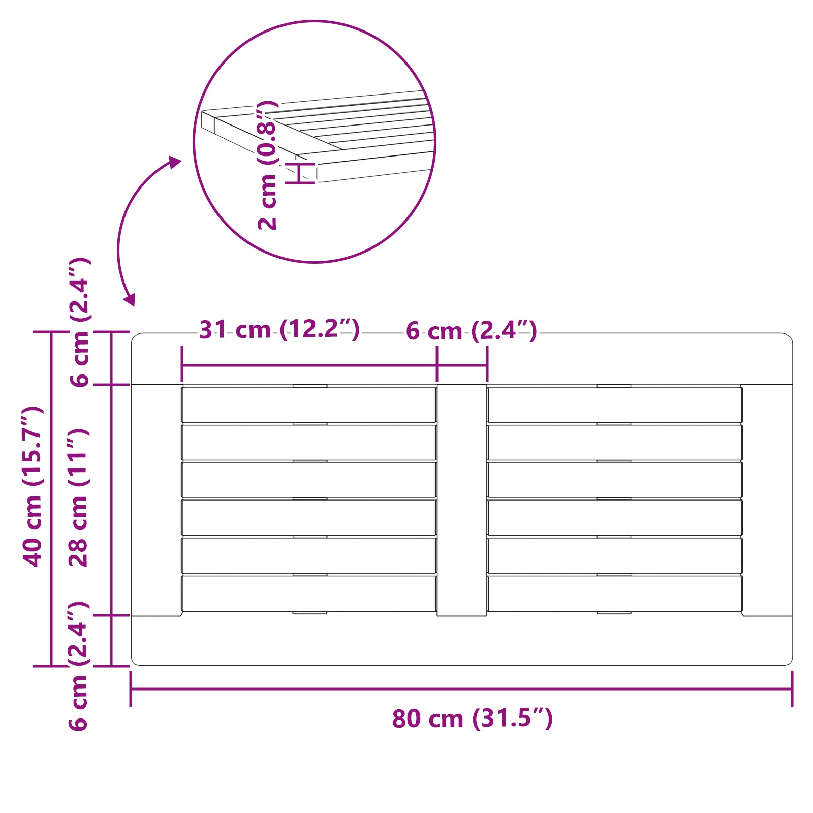 Bordplate 80x40x2,2 cm Rektangulær Solid Tre Akasie