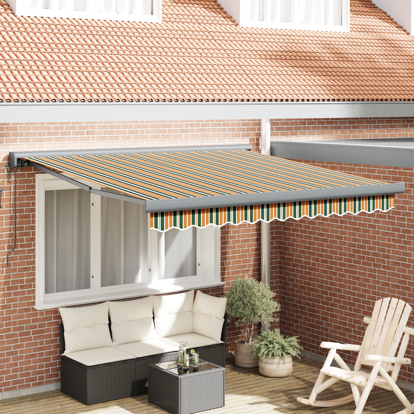 Automatisk Uttrekkbar Markise Grønn og Gul 350x250 cm, vidaXL Markise Erstatningsstoff for 3.5x2.5 m Ramme Grønn og Gul