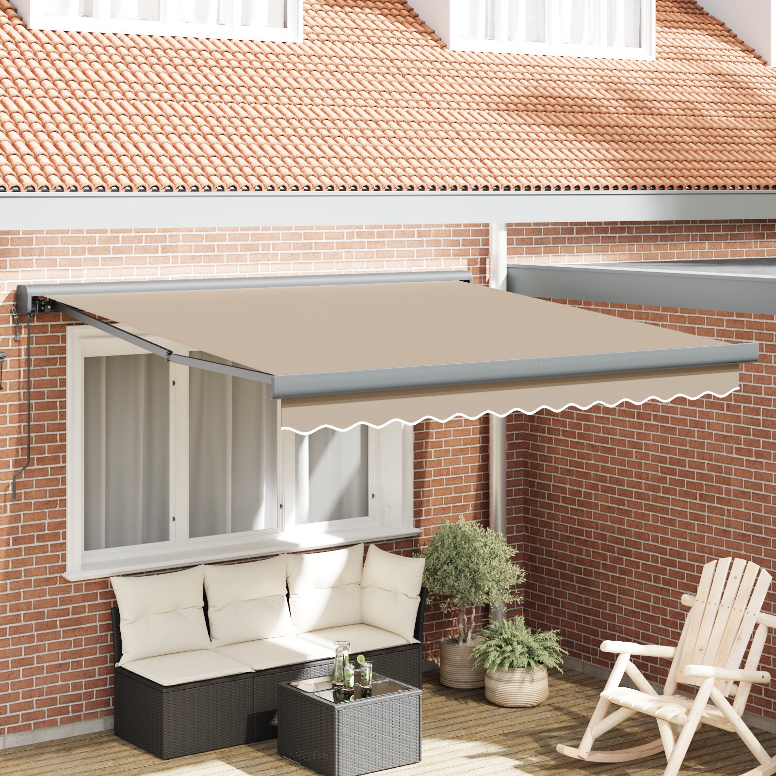 Automatisk Uttrekkbar Markise Beige 350x250 cm, vidaXL Markise Erstatningsstoff for 3.5x2.5 m Ramme Beige