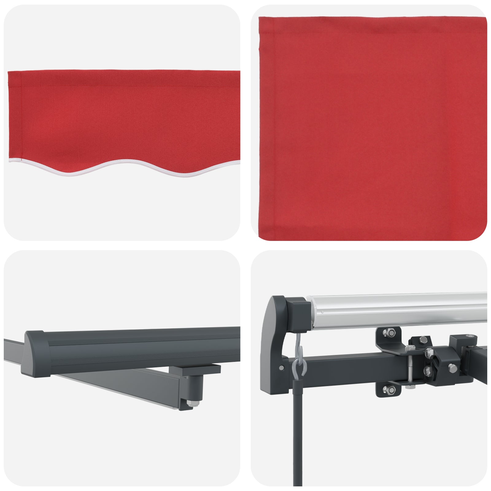 manuell uttrekkbar markise med LED rød 450x300 cm, vidaXL markise erstatningsstoff for 4.5x3 m ramme rød
