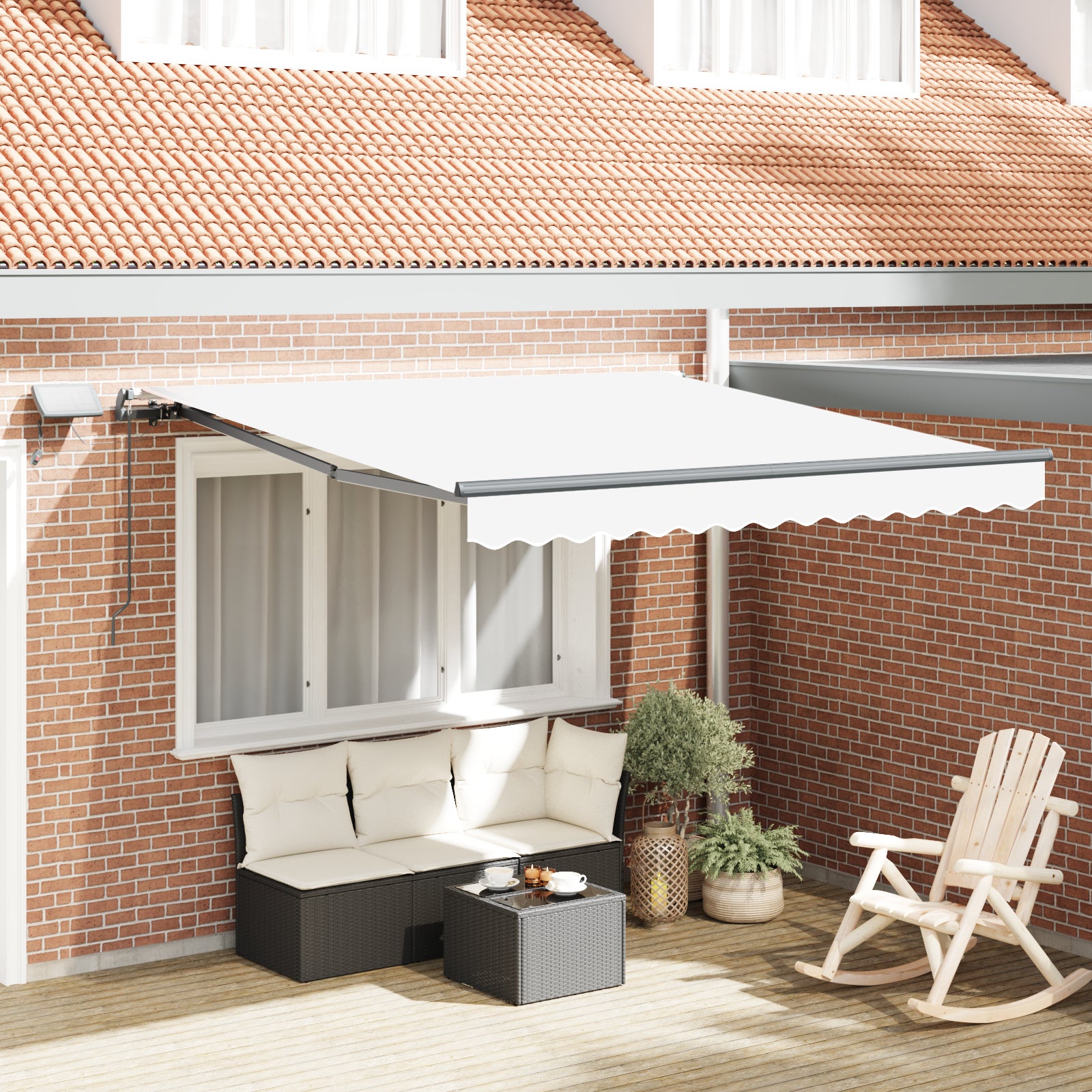 Manuell Uttrekkbar Markise med LED Hvit 350x250 cm, vidaXL Markise Erstatningsstoff for 3.5x2.5 m Ramme Hvit