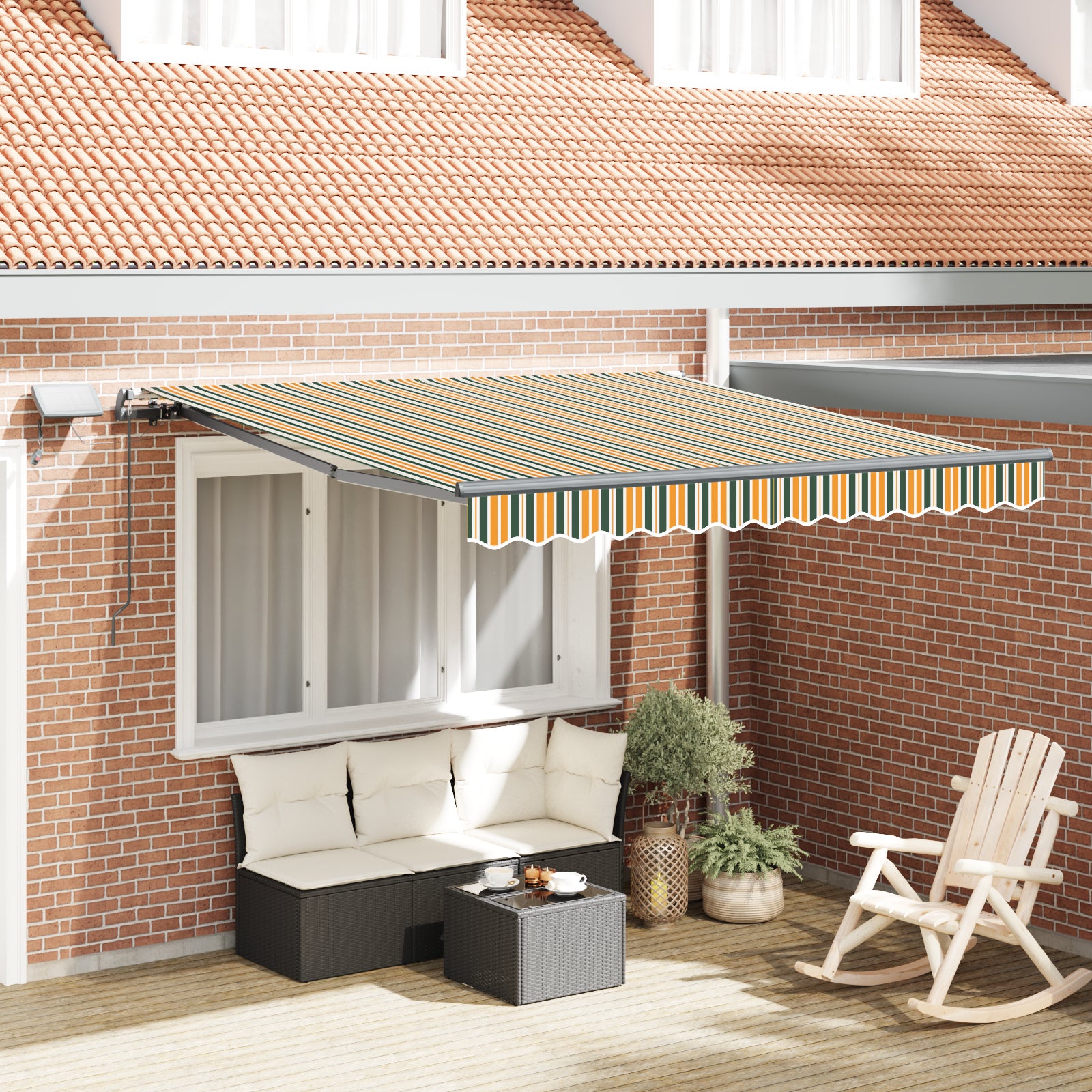 Manuell uttrekkbar markise med LED Grønn og Gul 350x250 cm, vidaXL Markiserstatningsstoff for 3.5x2.5 m ramme Grønn og Gul