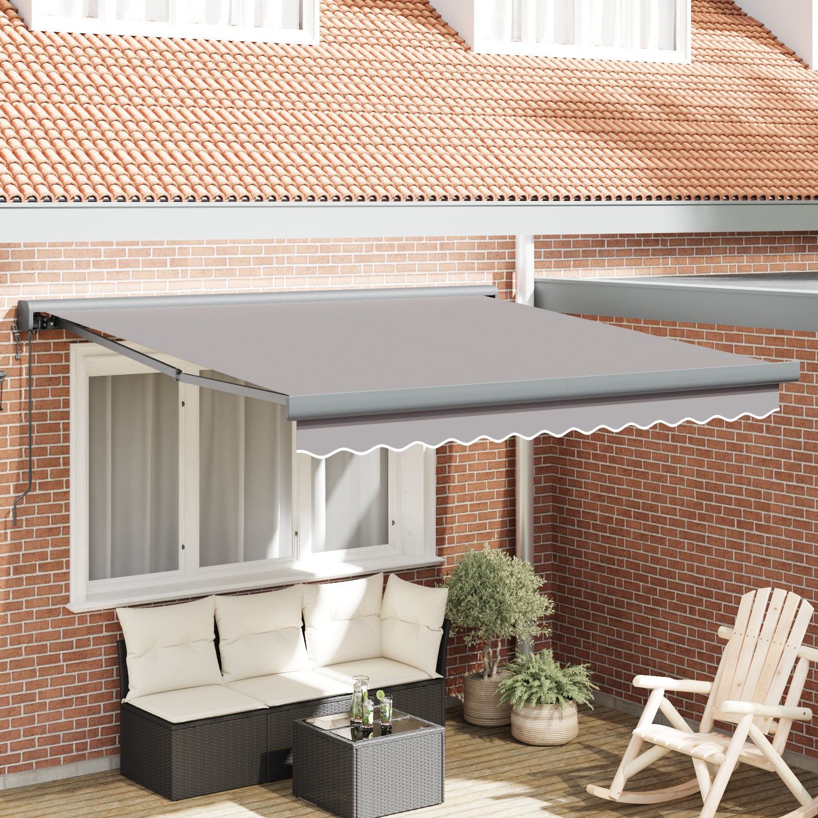 Automatisk Uttrekkbar Markise Lysegrå 350x250 cm, vidaXL Markise Erstatningsstoff for 3,5x2,5 m Ramme Lysegrå