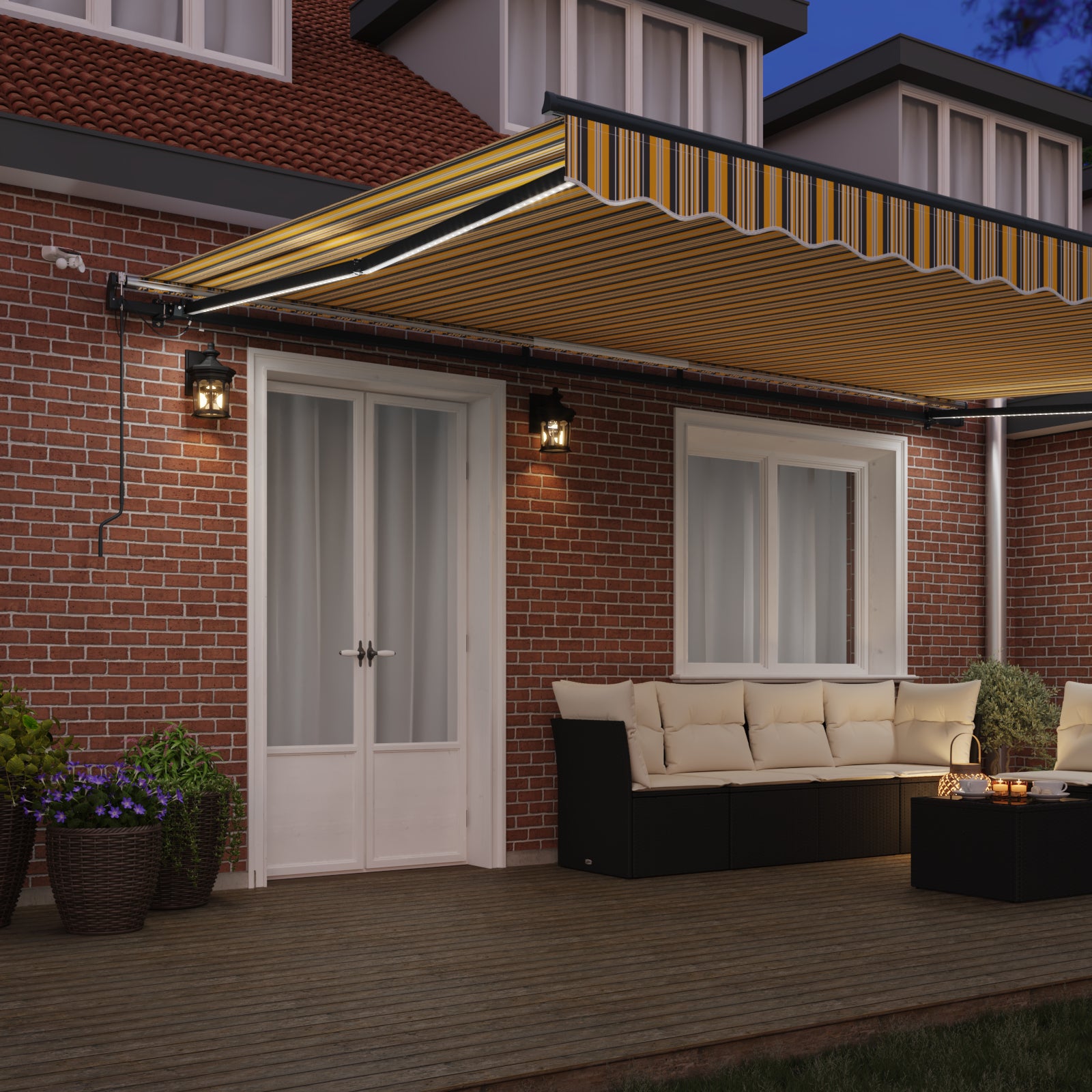 Automatisk Uttrekkbar Markise med LED Multicolor Stripe 500x300 cm