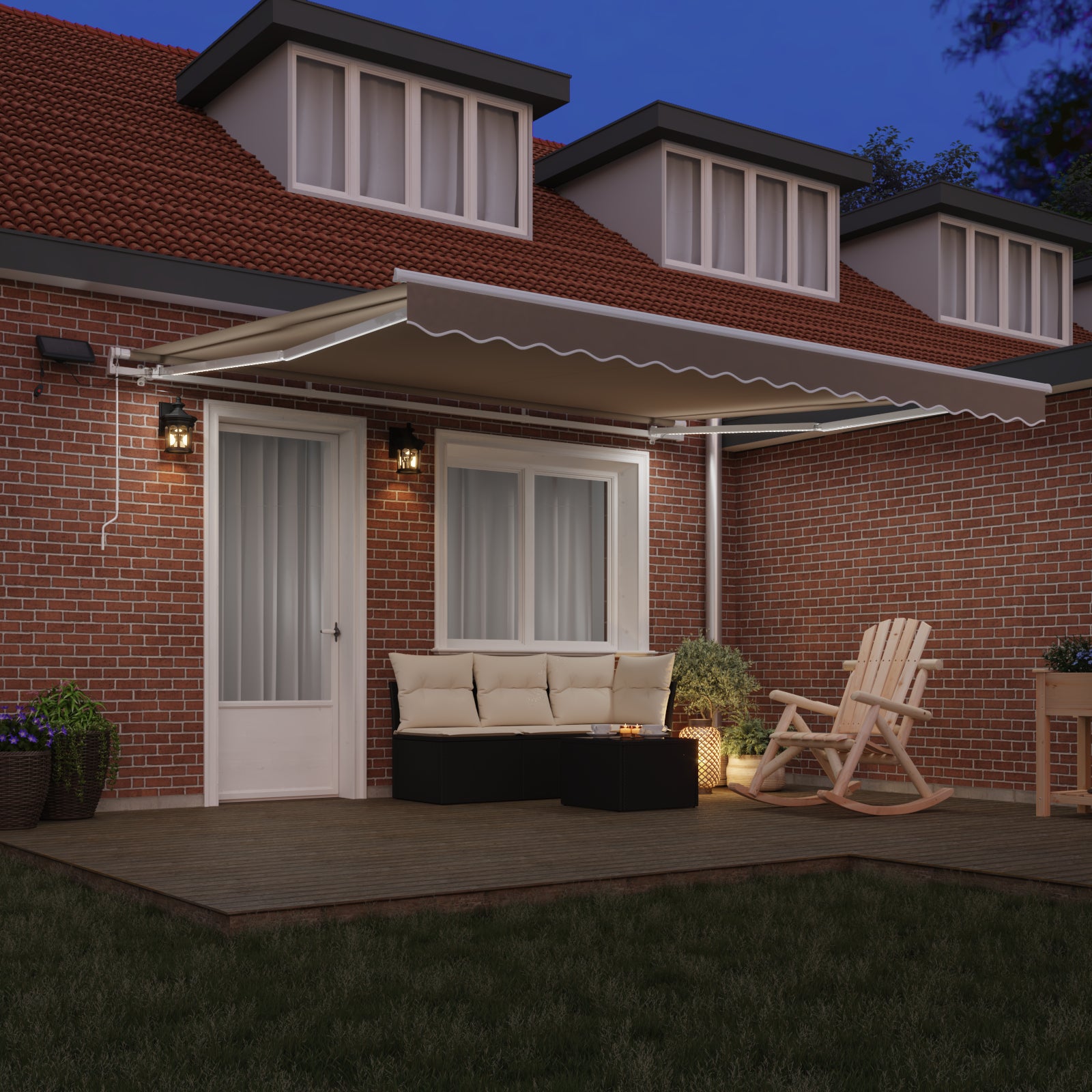 Manuell Uttrekkbar Markise med LED Beige 400x300 cm, vidaXL Markise Erstatningsstoff for 4x3 m Ramme Beige