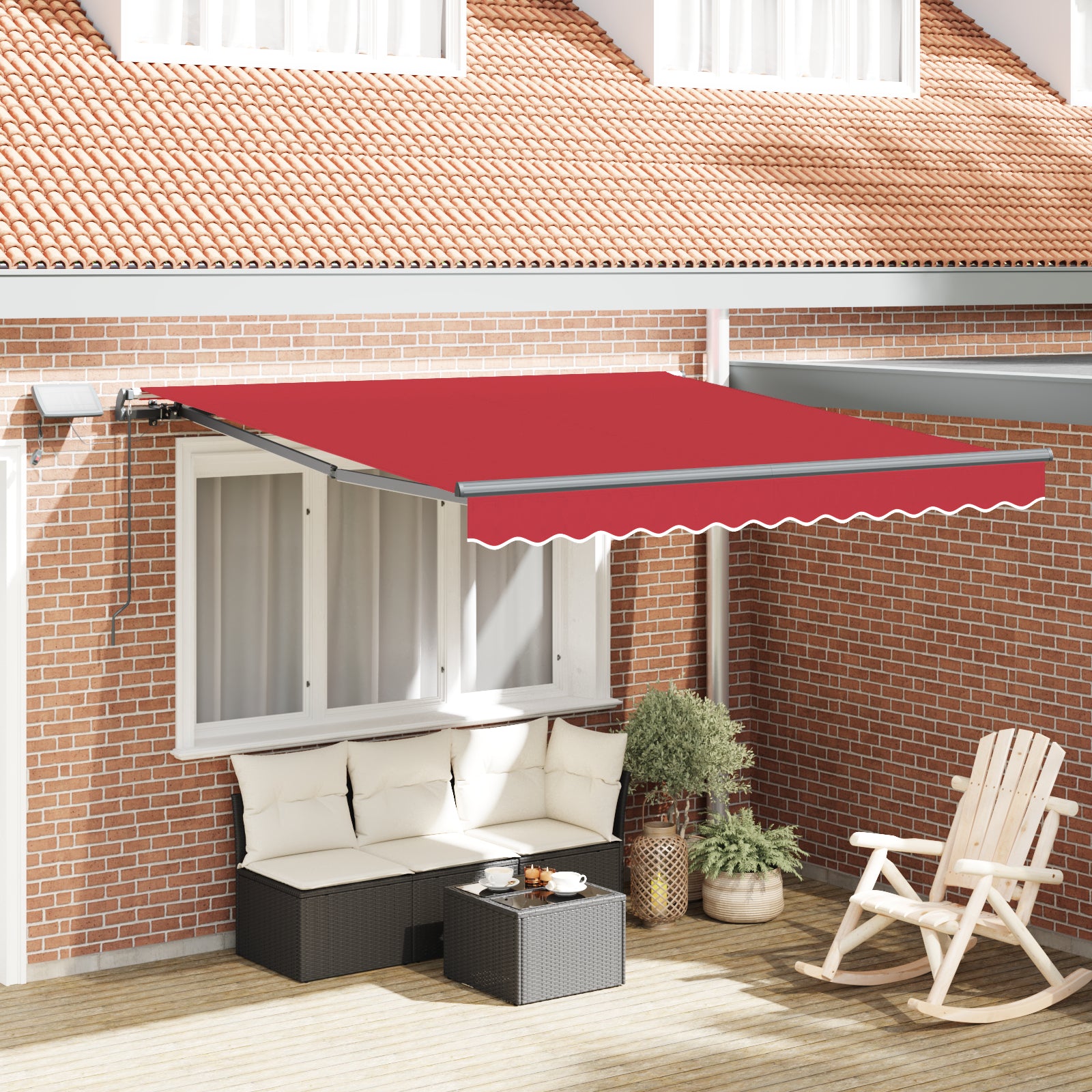 Manuell Uttrekkbar Markise med LED Rød 350x250 cm, vidaXL Markise Erstatningsstoff for 3.5x2.5 m Ramme Rød
