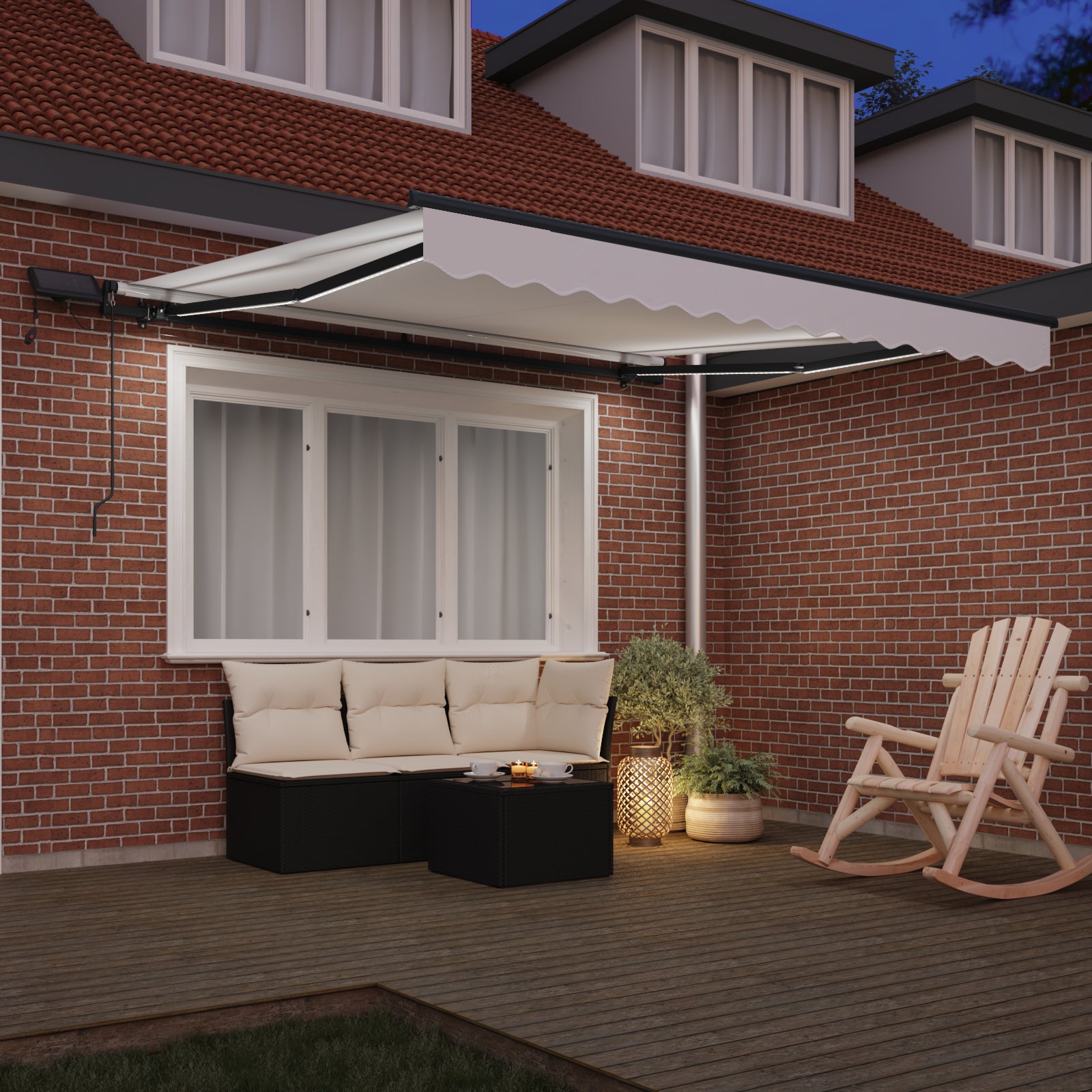 Manuell Uttrekkbar Markise med LED Hvit 300x250 cm, vidaXL Markise Erstatningsstoff for 3x2.5 m Ramme Hvit