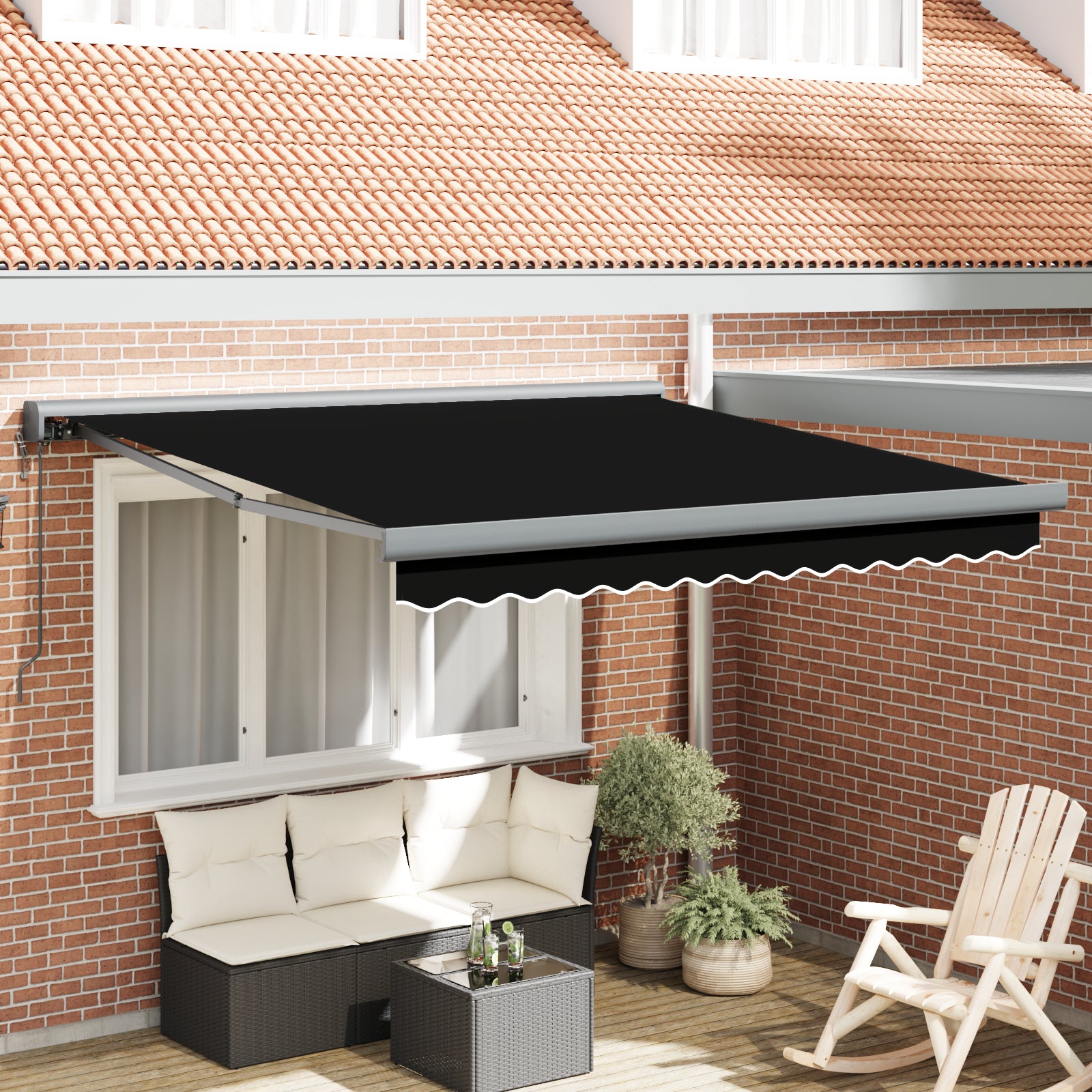 Automatisk Uttrekkbar Markise Svart 350x250 cm, vidaXL Markise Erstatningsstoff for 3,5x2,5 m Ramme Svart