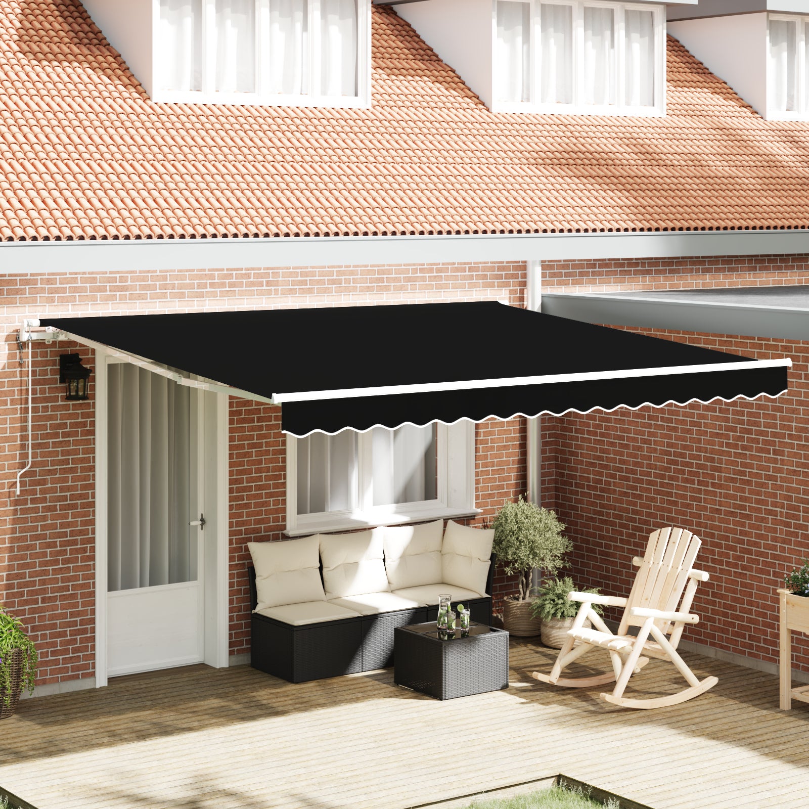 Automatisk Uttrekkbar Markise Svart 400x350 cm, vidaXL Markise Erstatningsstoff for 4x3.5 m Ramme Svart