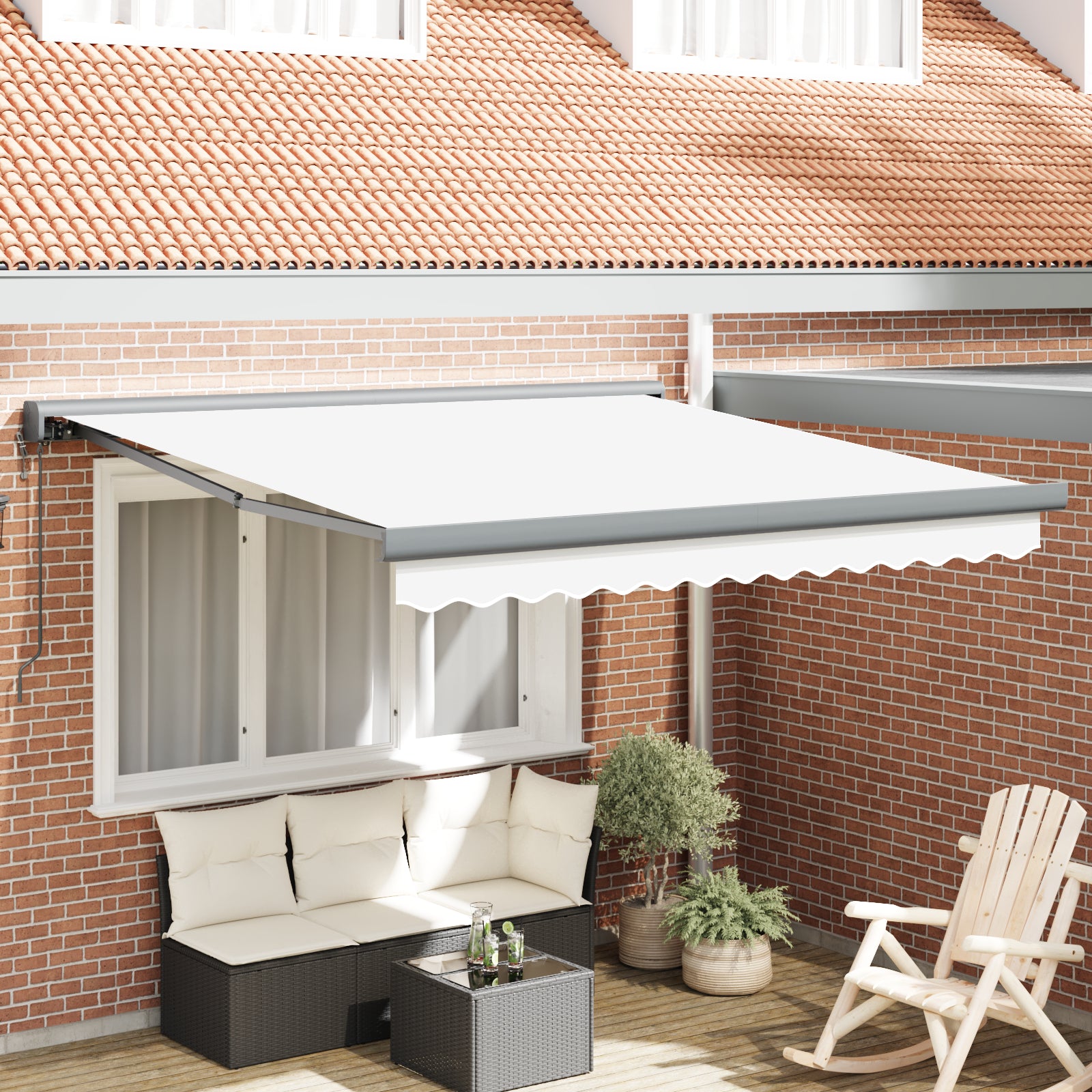 Automatisk Uttrekkbar Markise Hvit 300x250 cm, vidaXL Markise erstatningsstoff for 3x2.5 m ramme Hvit