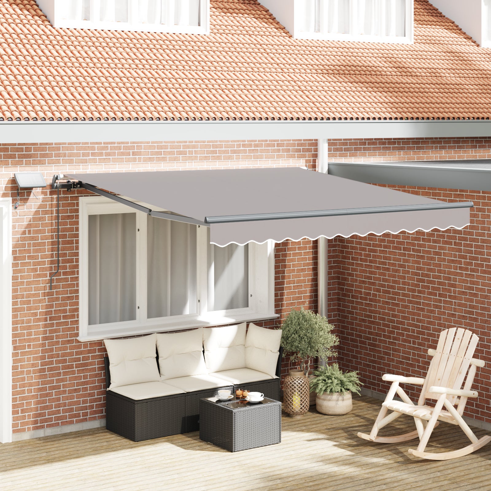 Manuell Uttrekkbar Markise med LED Lysegrå 350x250 cm, vidaXL Markise Erstatningsstoff for 3,5x2,5 m Ramme Lysegrå
