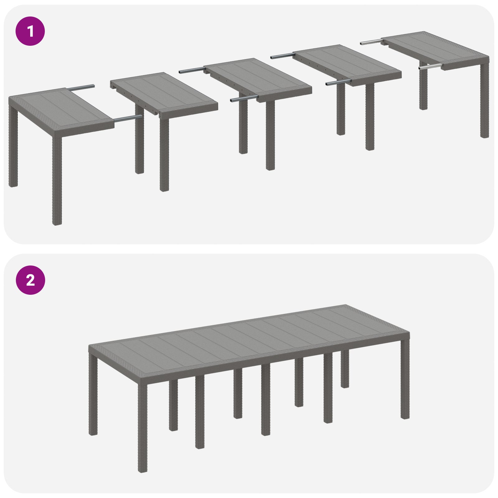 Hagebord Lysegrå 250x100x73 cm Poly Rattan, vidaXL Hagebord Lysegrå 100x100x73 cm Poly Rattan, vidaXL Hagebord Lysegrå 150x100x73 cm Poly Rattan