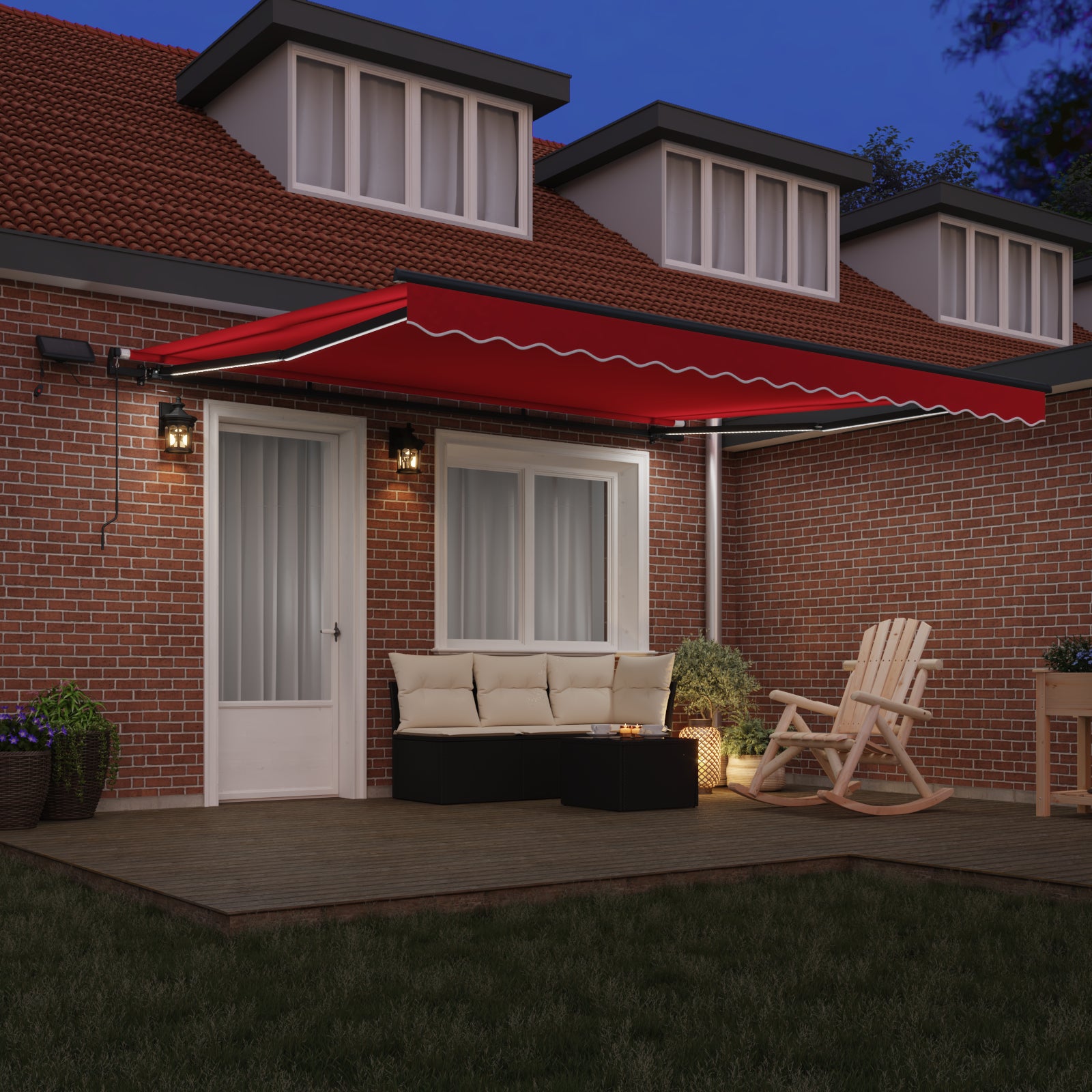 Manuell Uttrekkbar Markise med LED Rød 400x350 cm, vidaXL Markise Erstatningsstoff for 4x3,5 m Ramme Rød