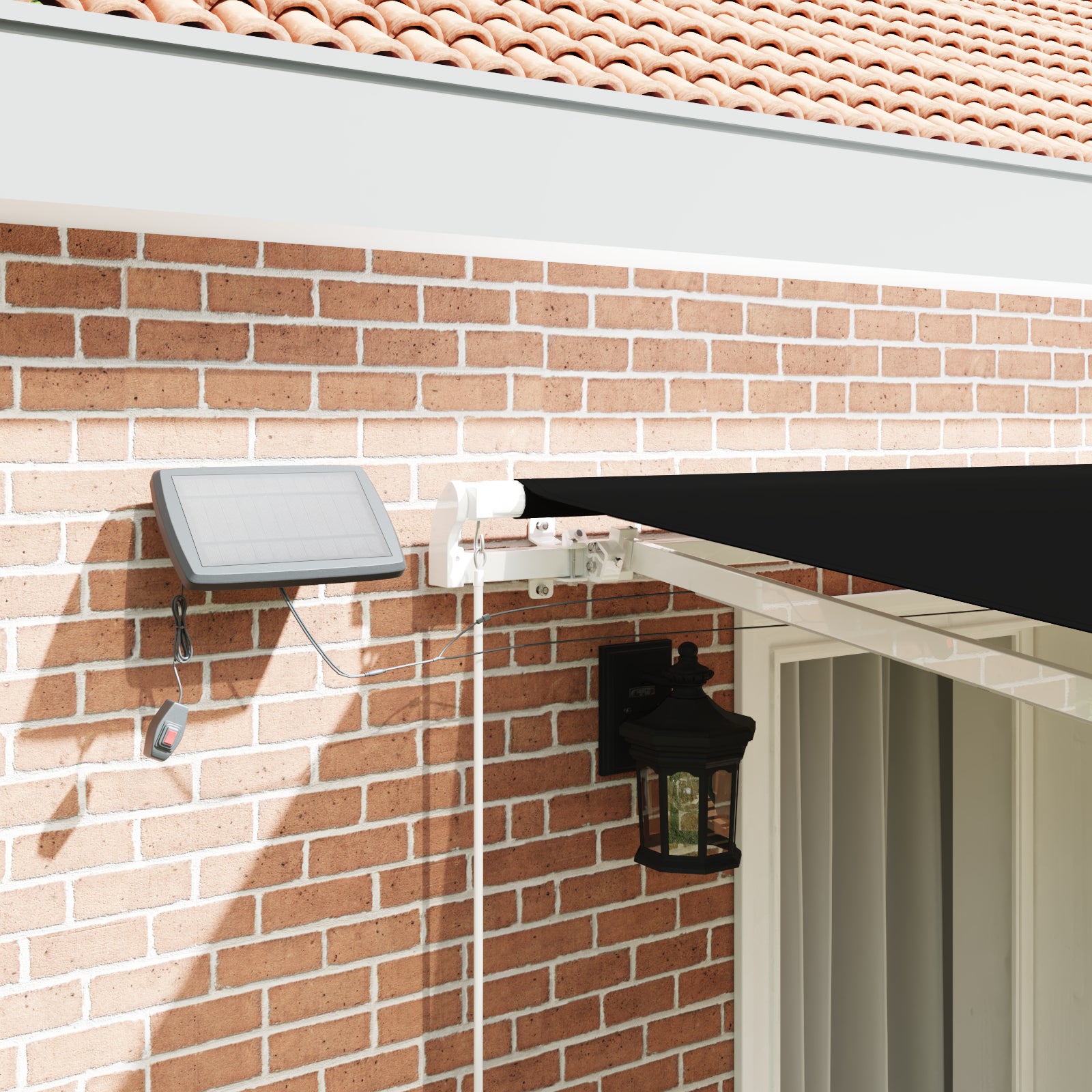 manuell utrekkbar markise med LED svart 400x350 cm, vidaXL markise erstatningsstoff for 4x3.5 m ramme svart