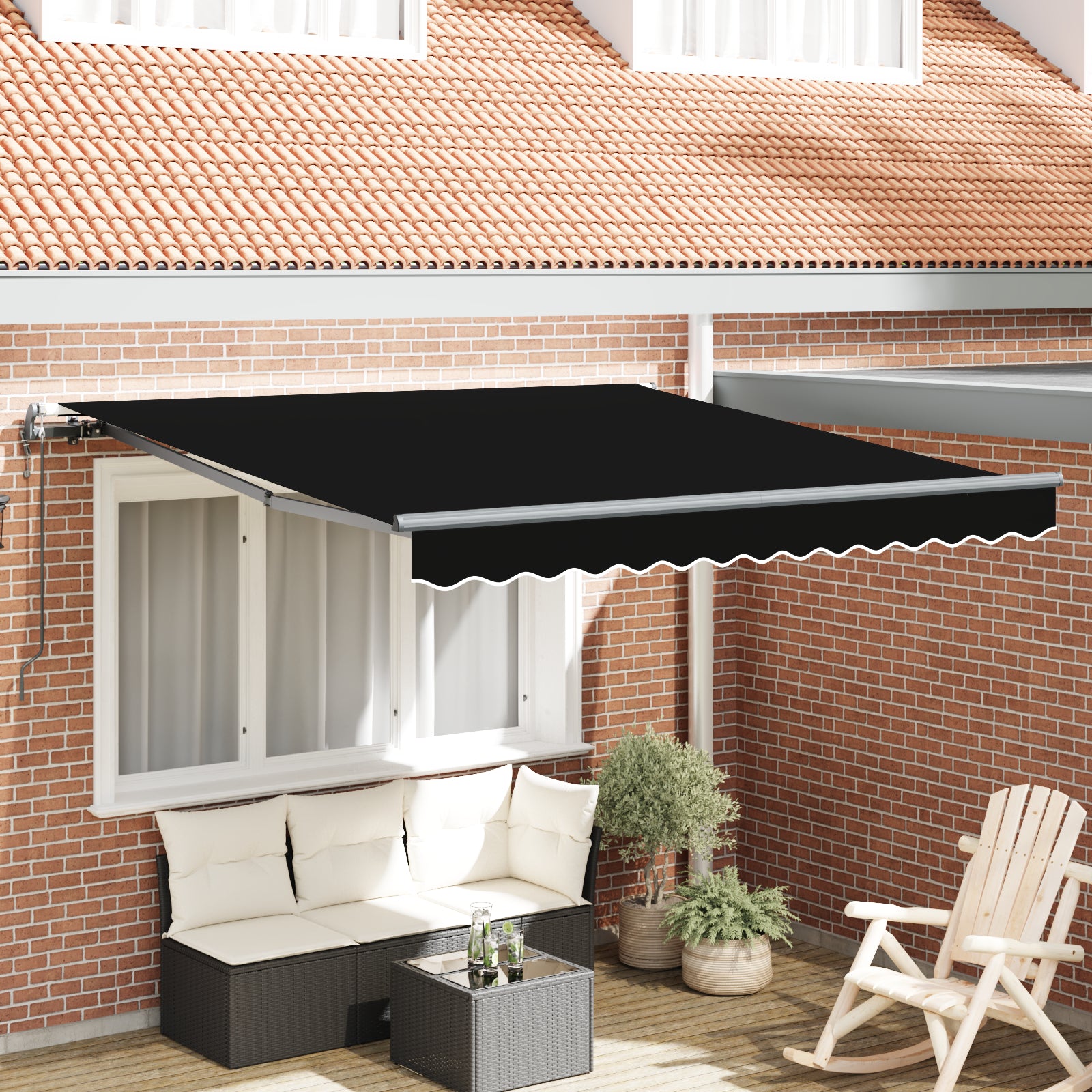 Automatisk Uttrekkbar Markise Svart 350x250 cm, vidaXL Markise Bytte Stoff for 3.5x2.5 m Ramme Svart