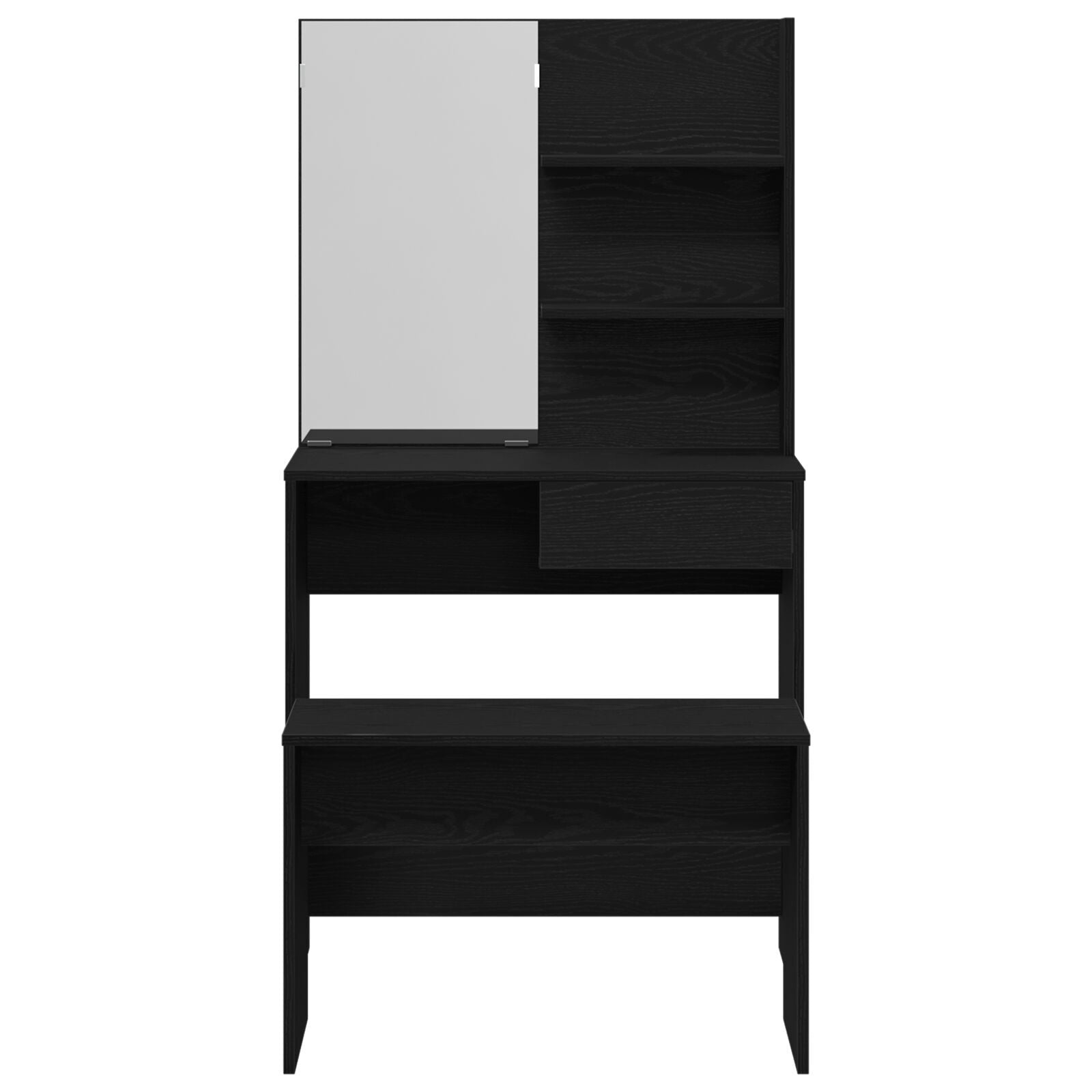 Sminkebordsett Svart Eik Ingeniørtre, vidaXL Svart Eik Sminkebord med speil - 74.5 x 40 x 141 cm, vidaXL Sminkebenk Svart Eik 70x35x45 cm Ingeniørtre