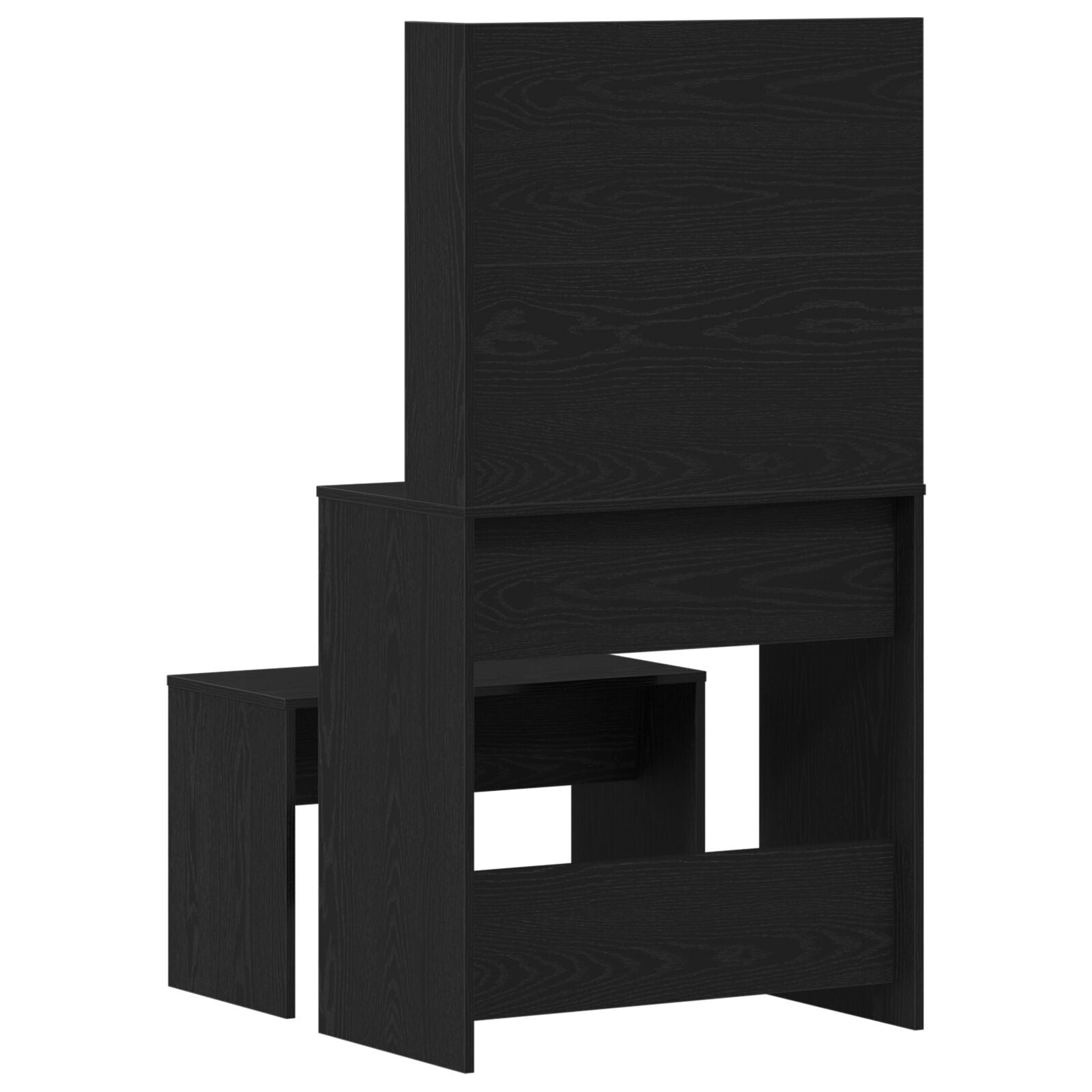 sminkebordsett med LED i svart eik og konstruert tre, vidaXL LED sminkebord i svart eik - 74,5 x 40 x 141 cm, laget av konstruert tre, vidaXL sminkestol i svart eik 70 x 35 x 45 cm i konstruert tre