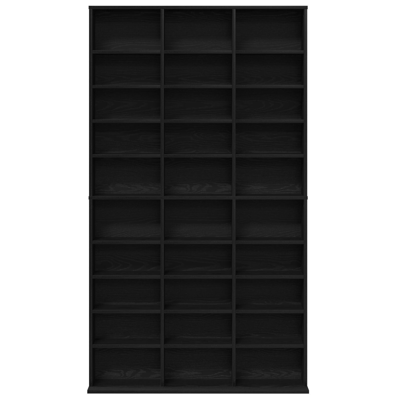 CD-hylle i svart eik 101x23x177,5 cm laget av konstruert tre